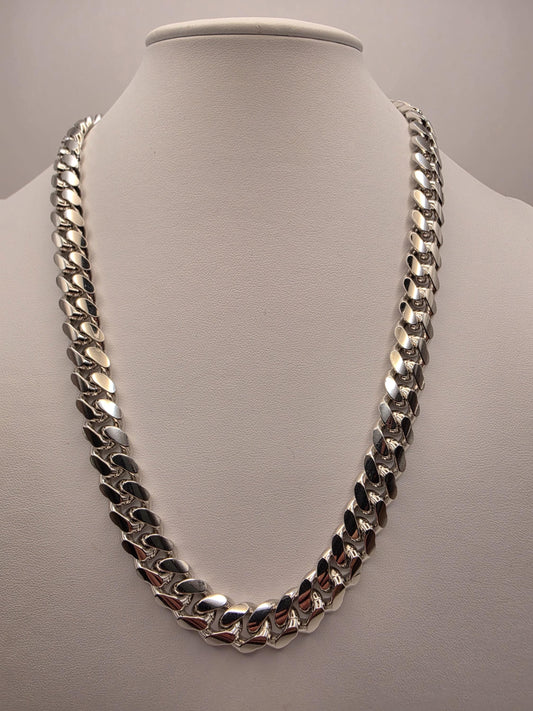 Heavy Sterling Silver Cuban Link Chain 22 Inch 12mm Mens 184.5 Grams Extra Thick Curb Necklace Box Clasp Statement