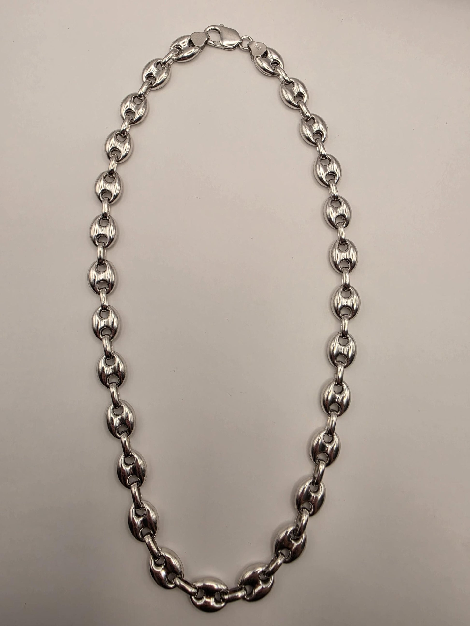 Sterling Silver Mariner Chain Necklace 20 Inch 10.8mm Wide Coffee Bean Link 37.6 Grams Statement Unisex Jewelry Gift