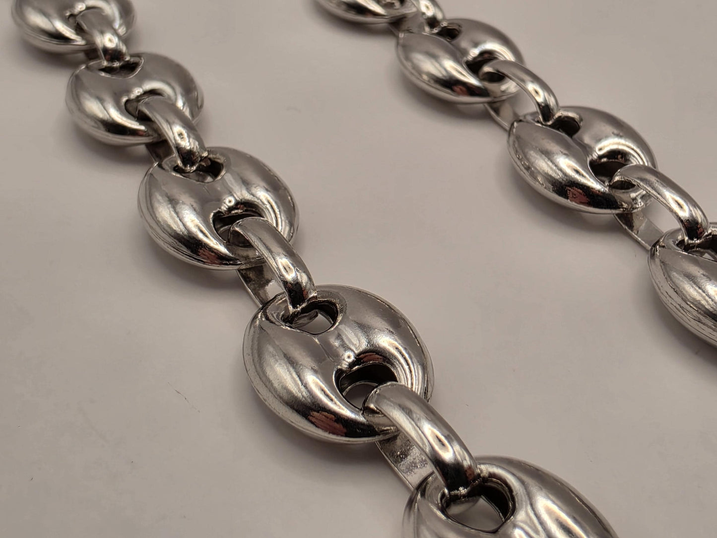 Sterling Silver Mariner Chain Necklace 20 Inch 10.8mm Wide Coffee Bean Link 37.6 Grams Statement Unisex Jewelry Gift
