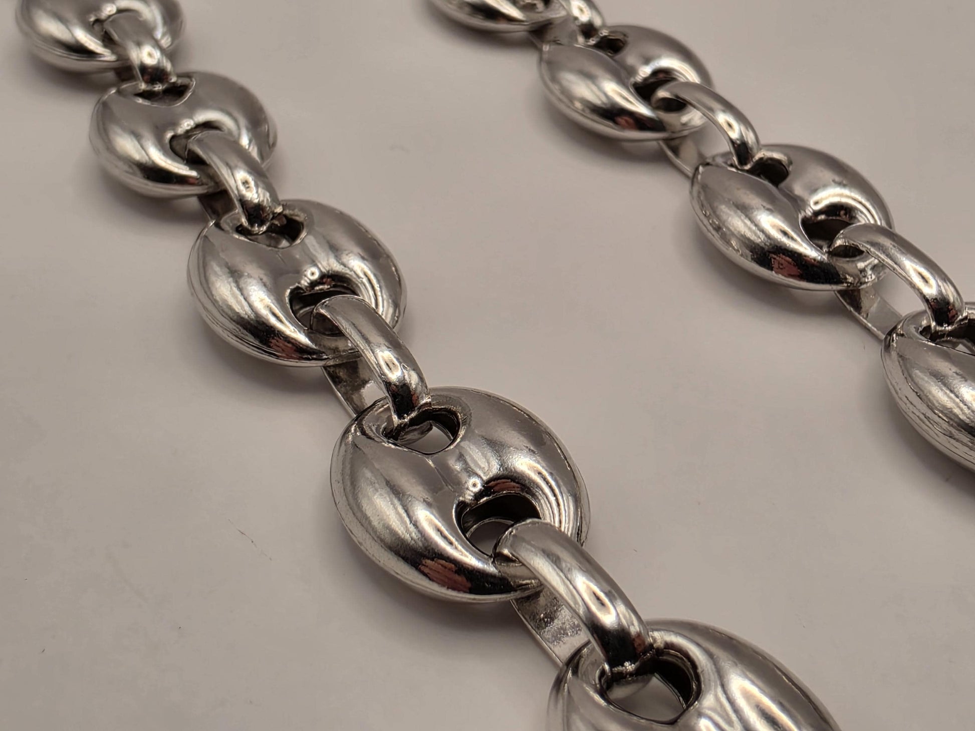 Sterling Silver Mariner Chain Necklace 20 Inch 10.8mm Wide Coffee Bean Link 37.6 Grams Statement Unisex Jewelry Gift