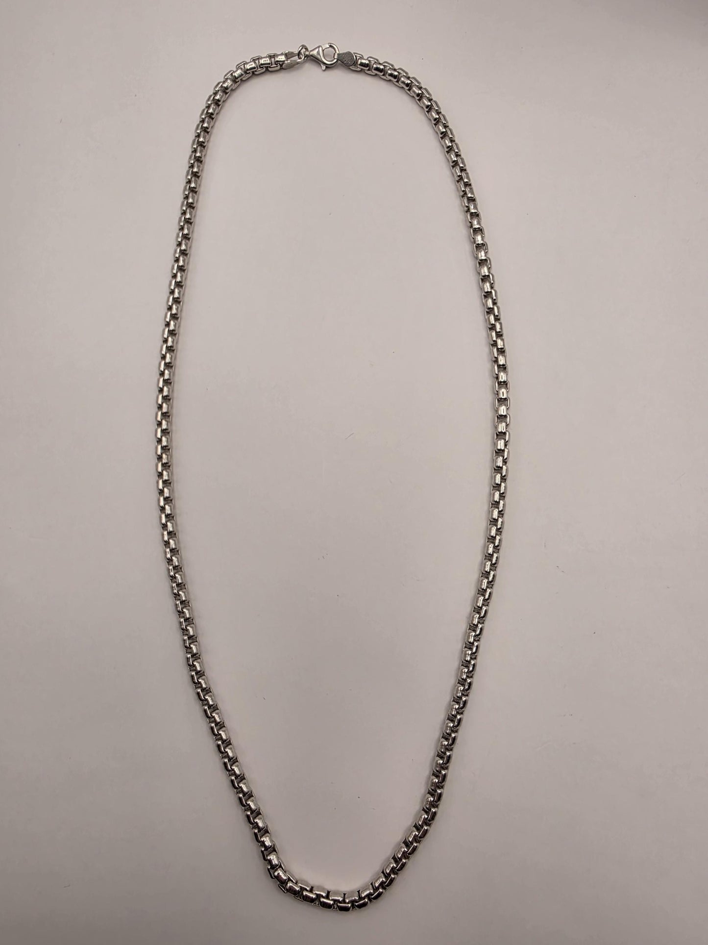 Sterling Silver Box Chain Necklace 22 Inch 4.5mm Mens Heavy Square Link 49.2 Grams Solid Look Unisex Jewelry Gift