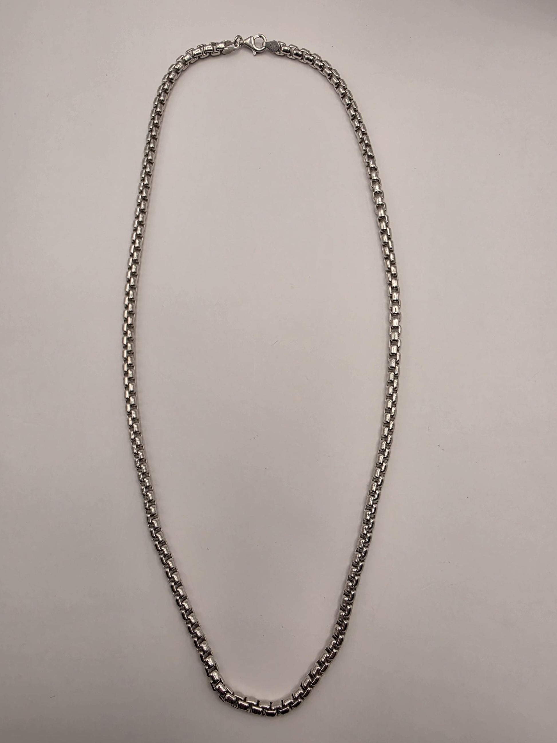 Sterling Silver Box Chain Necklace 22 Inch 4.5mm Mens Heavy Square Link 49.2 Grams Solid Look Unisex Jewelry Gift