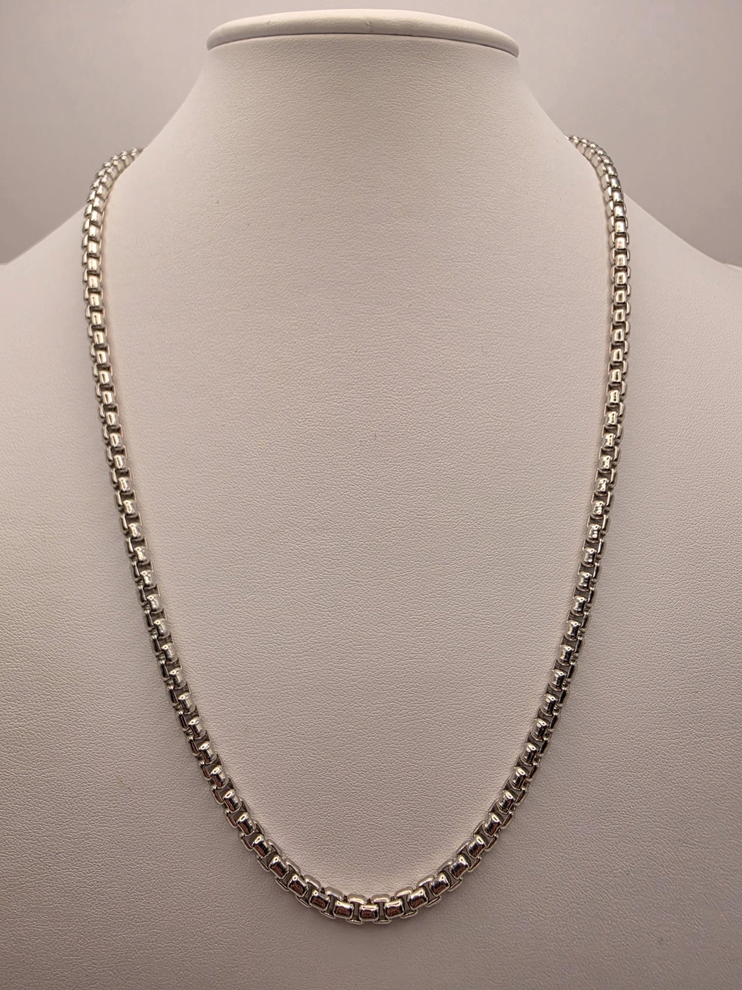 Sterling Silver Box Chain Necklace 22 Inch 4.5mm Mens Heavy Square Link 49.2 Grams Solid Look Unisex Jewelry Gift