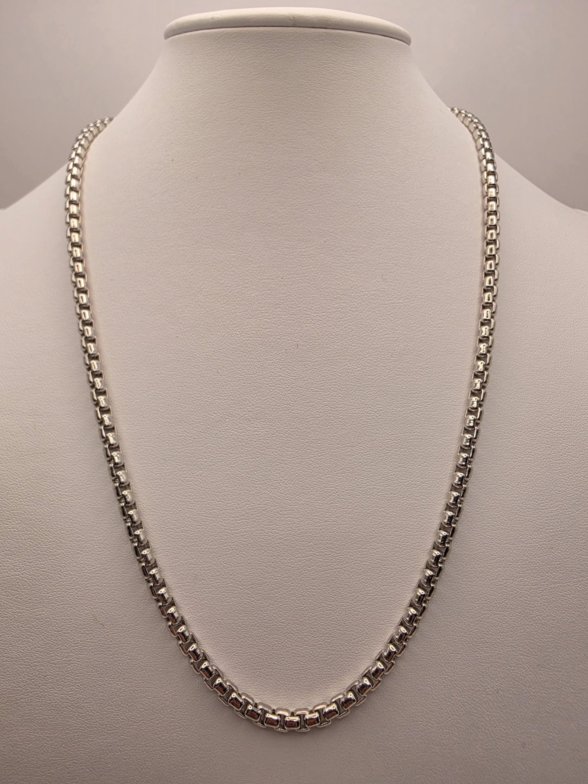 Sterling Silver Box Chain Necklace 22 Inch 4.5mm Mens Heavy Square Link 49.2 Grams Solid Look Unisex Jewelry Gift