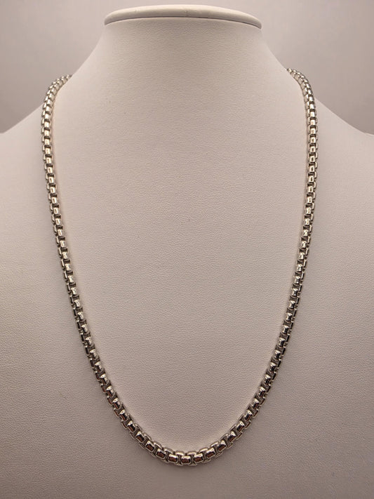 Sterling Silver Box Chain Necklace 22 Inch 4.5mm Mens Heavy Square Link 49.2 Grams Solid Look Unisex Jewelry Gift
