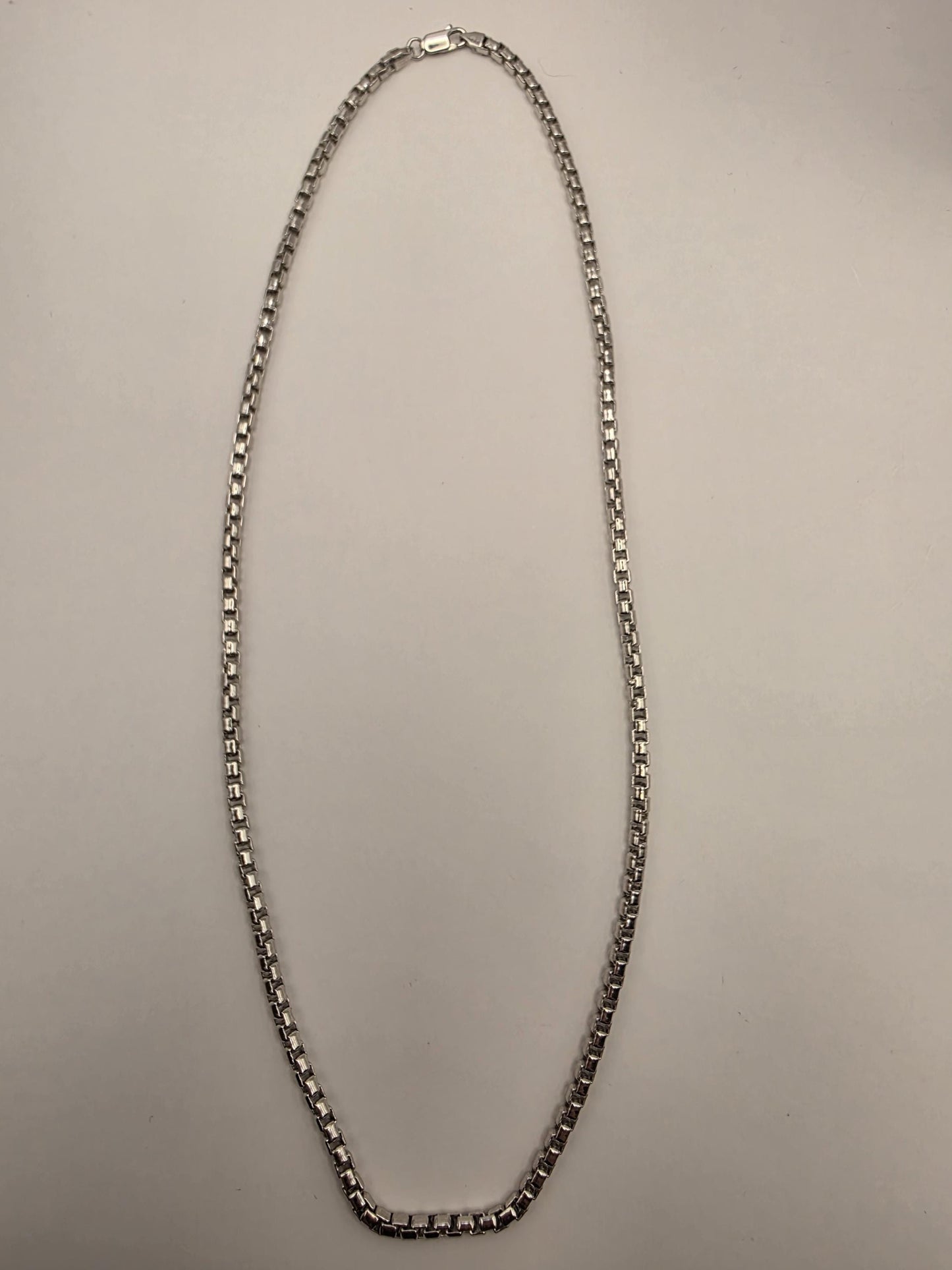 Sterling Silver Box Chain Necklace 22 Inch 3.8mm Mens Square Link 34.4 Grams Unisex Everyday Chain Jewelry Gift for Him