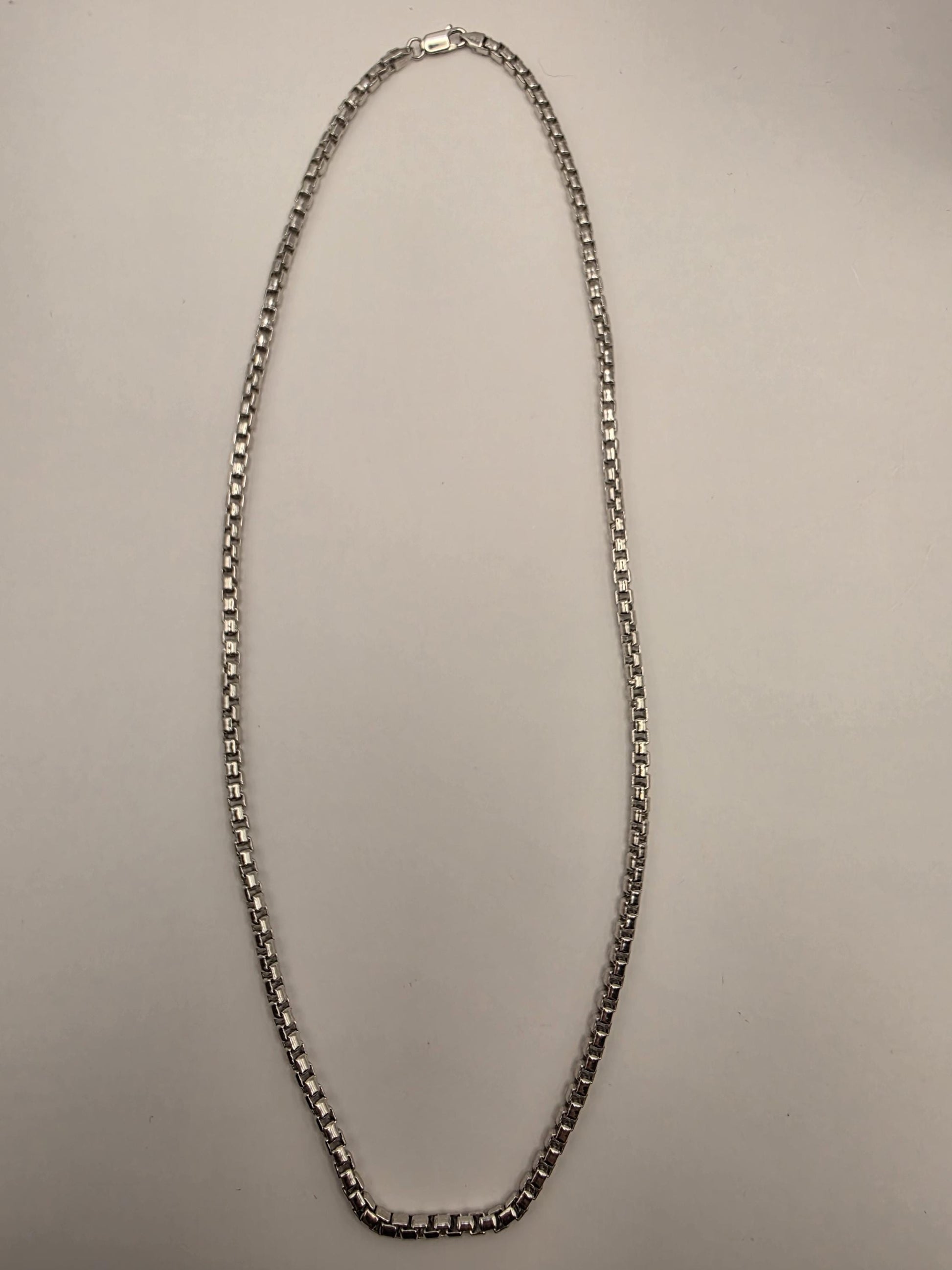 Sterling Silver Box Chain Necklace 22 Inch 3.8mm Mens Square Link 34.4 Grams Unisex Everyday Chain Jewelry Gift for Him