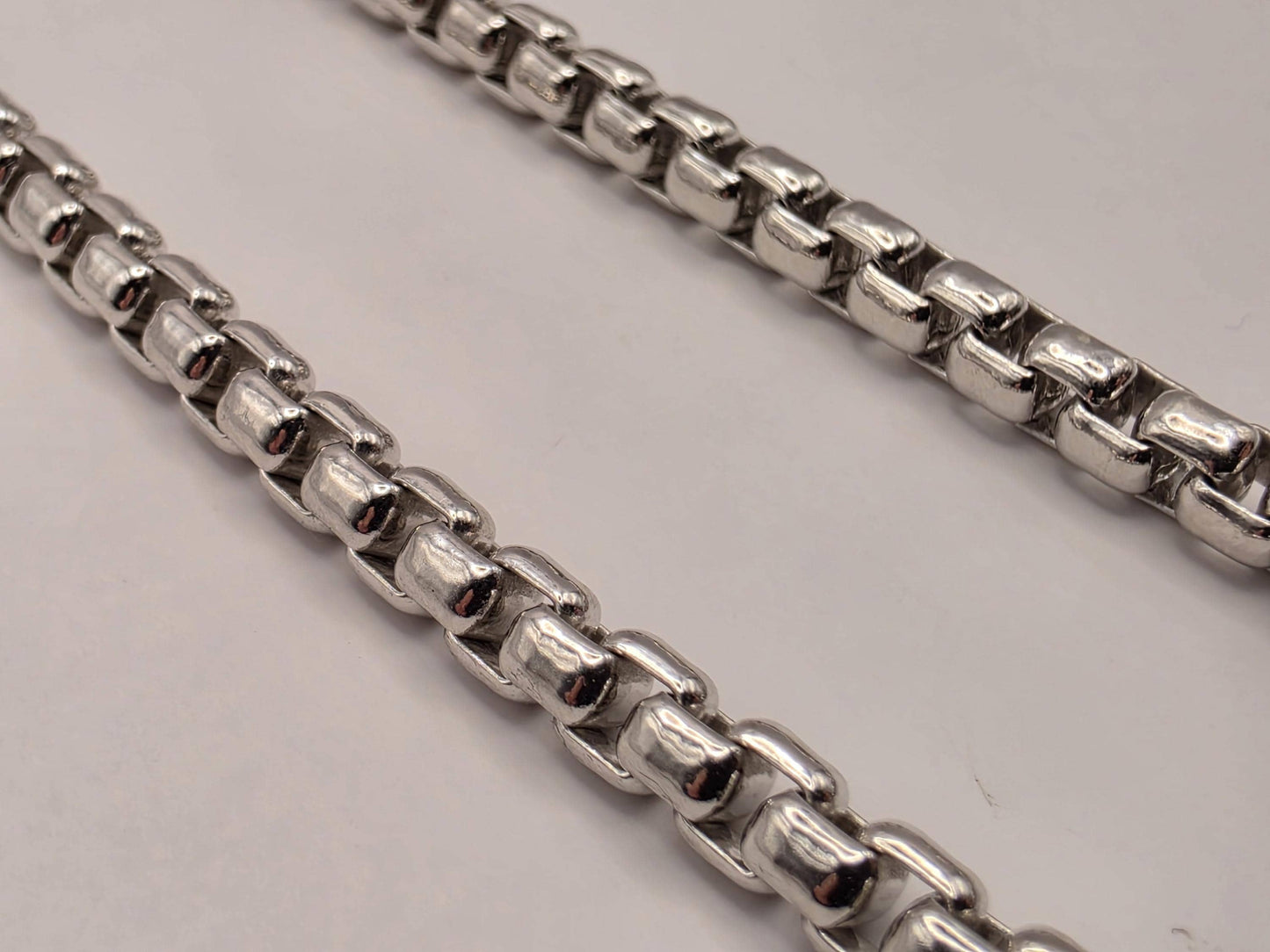 Sterling Silver Box Chain Necklace 20 Inch 4.45mm Mens Heavy Square Link 44.7 Grams Unisex Polished Jewelry Gift