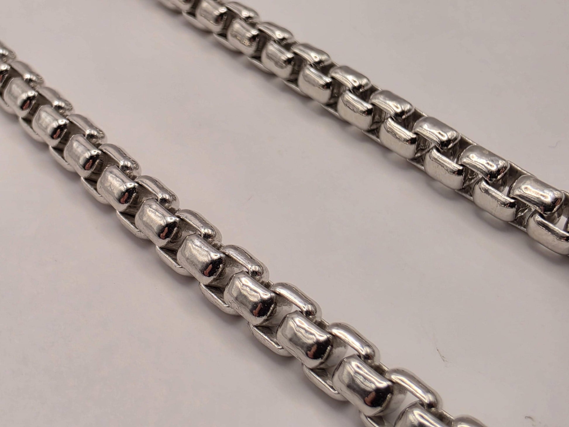 Sterling Silver Box Chain Necklace 20 Inch 4.45mm Mens Heavy Square Link 44.7 Grams Unisex Polished Jewelry Gift