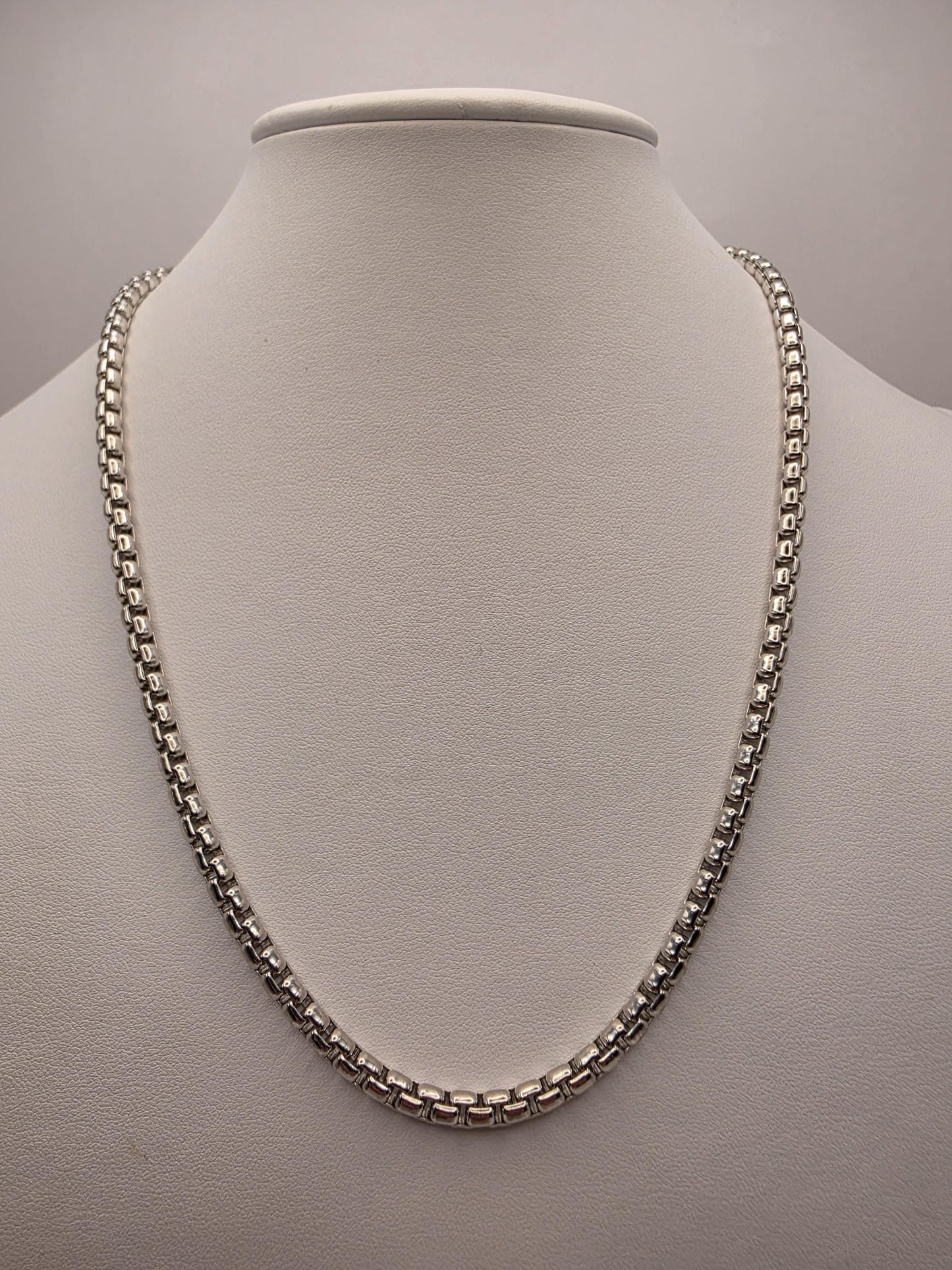 Sterling Silver Box Chain Necklace 20 Inch 4.45mm Mens Heavy Square Link 44.7 Grams Unisex Polished Jewelry Gift