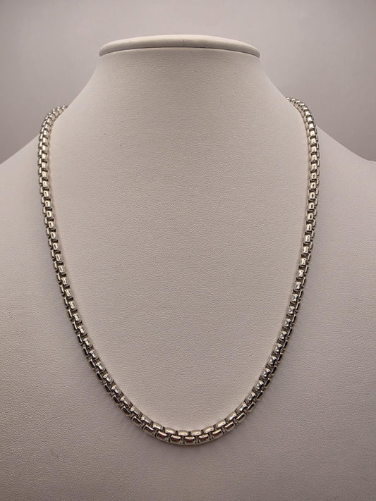 Sterling Silver Box Chain Necklace 20 Inch 4.45mm Mens Heavy Square Link 44.7 Grams Unisex Polished Jewelry Gift
