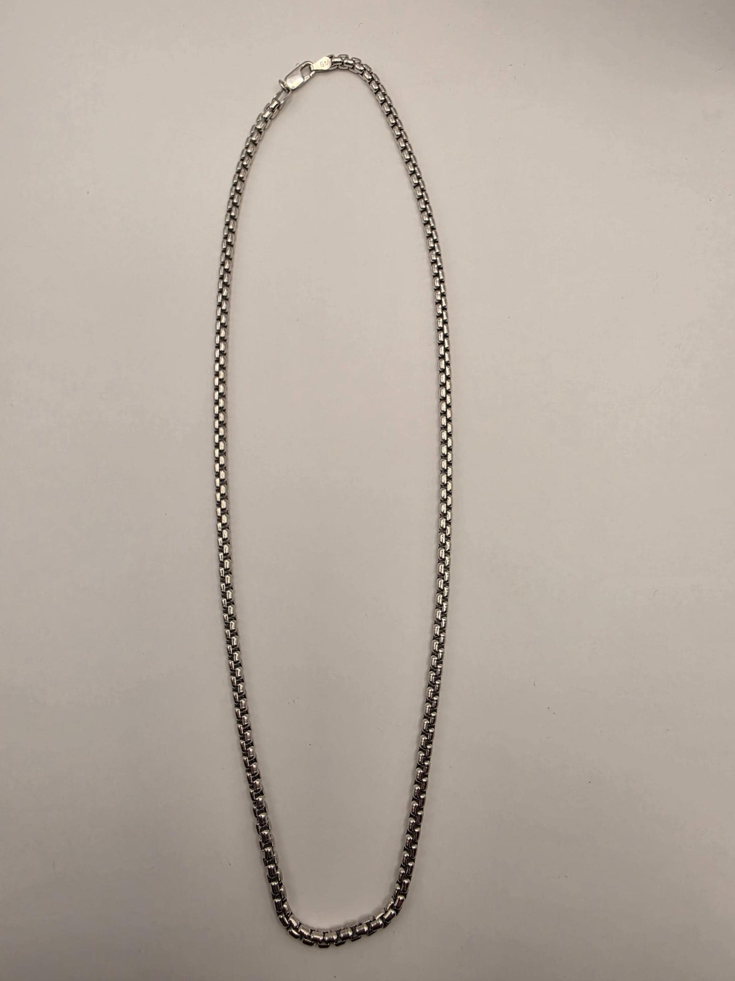 Sterling Silver Box Chain Necklace 20 Inch 3.55mm Mens Square Link 30.8 Grams Unisex Everyday Layering Jewelry Gift