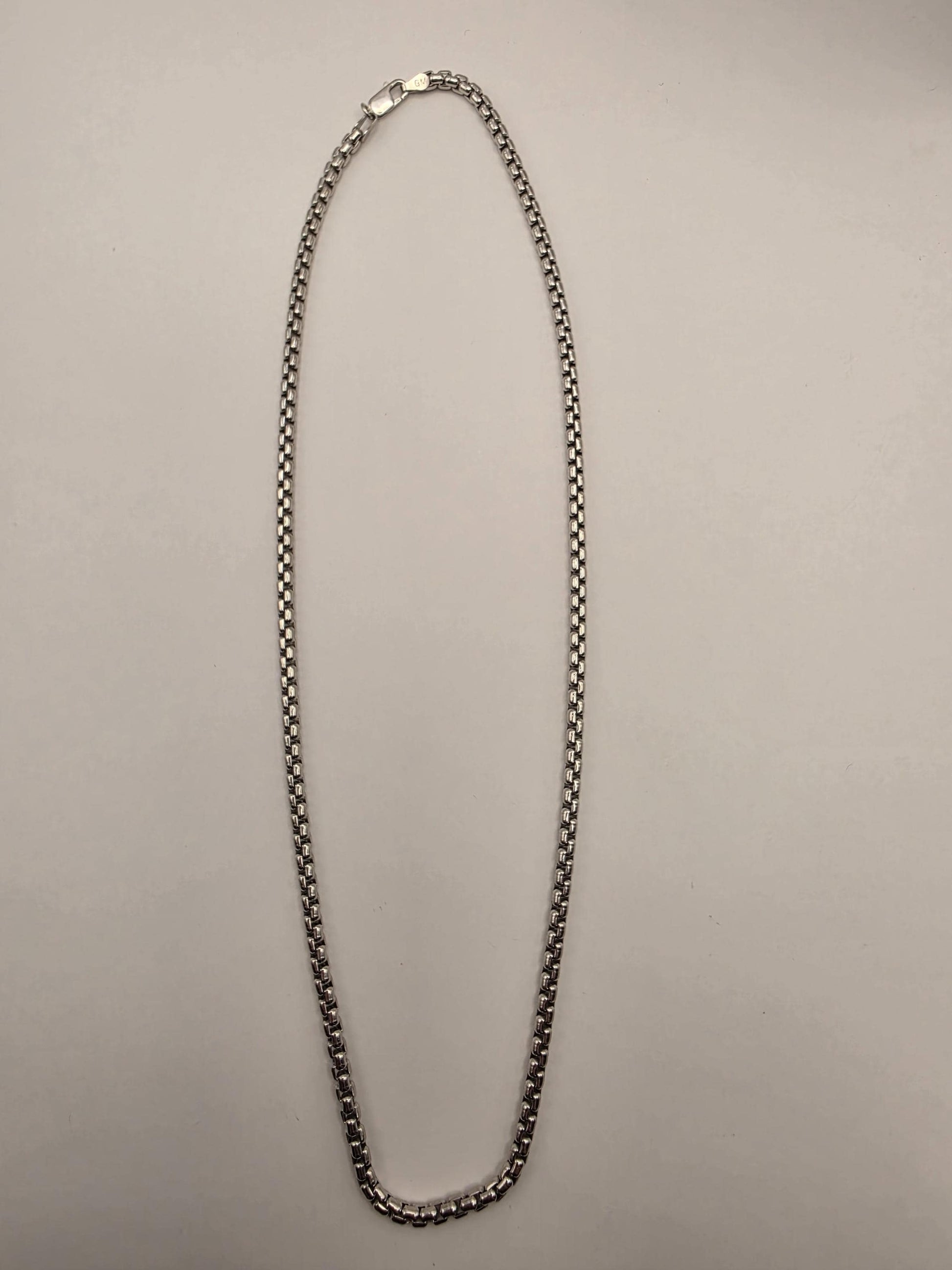 Sterling Silver Box Chain Necklace 20 Inch 3.55mm Mens Square Link 30.8 Grams Unisex Everyday Layering Jewelry Gift