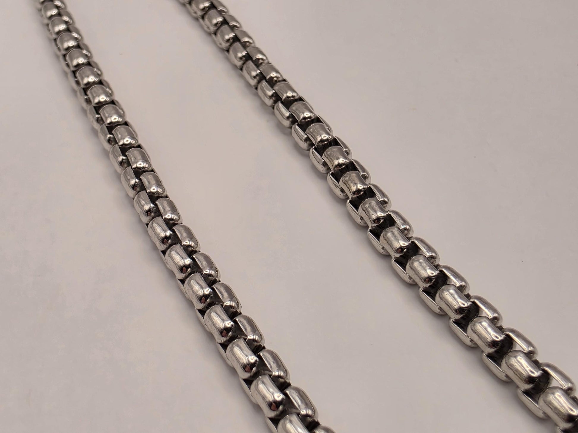 Sterling Silver Box Chain Necklace 20 Inch 3.55mm Mens Square Link 30.8 Grams Unisex Everyday Layering Jewelry Gift