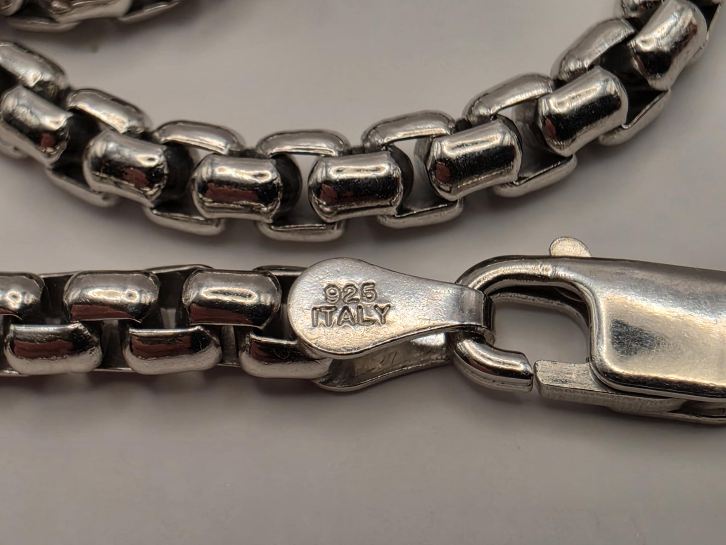 Sterling Silver Box Chain Necklace 20 Inch 3.55mm Mens Square Link 30.8 Grams Unisex Everyday Layering Jewelry Gift