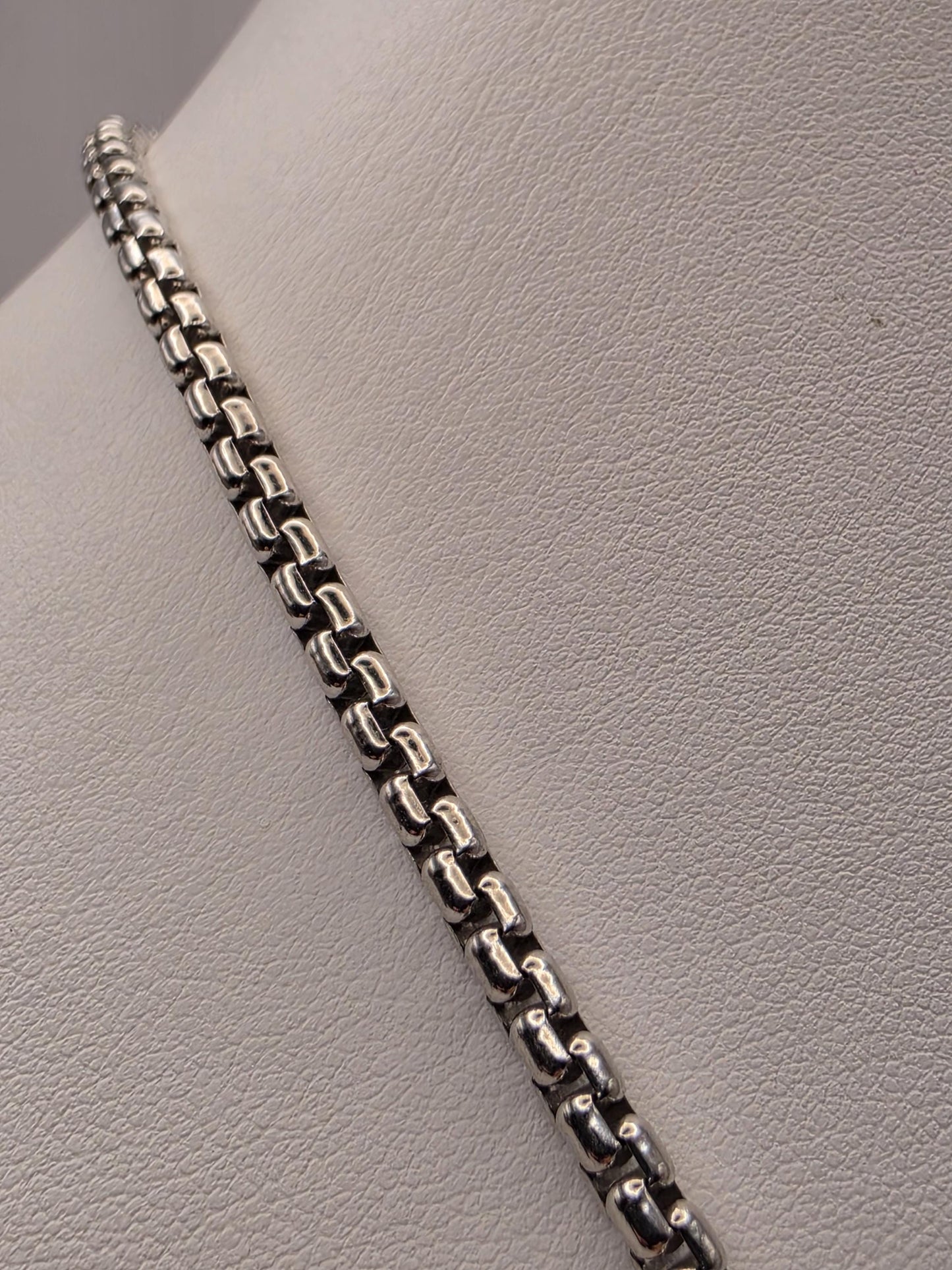 Sterling Silver Box Chain Necklace 20 Inch 3.55mm Mens Square Link 30.8 Grams Unisex Everyday Layering Jewelry Gift