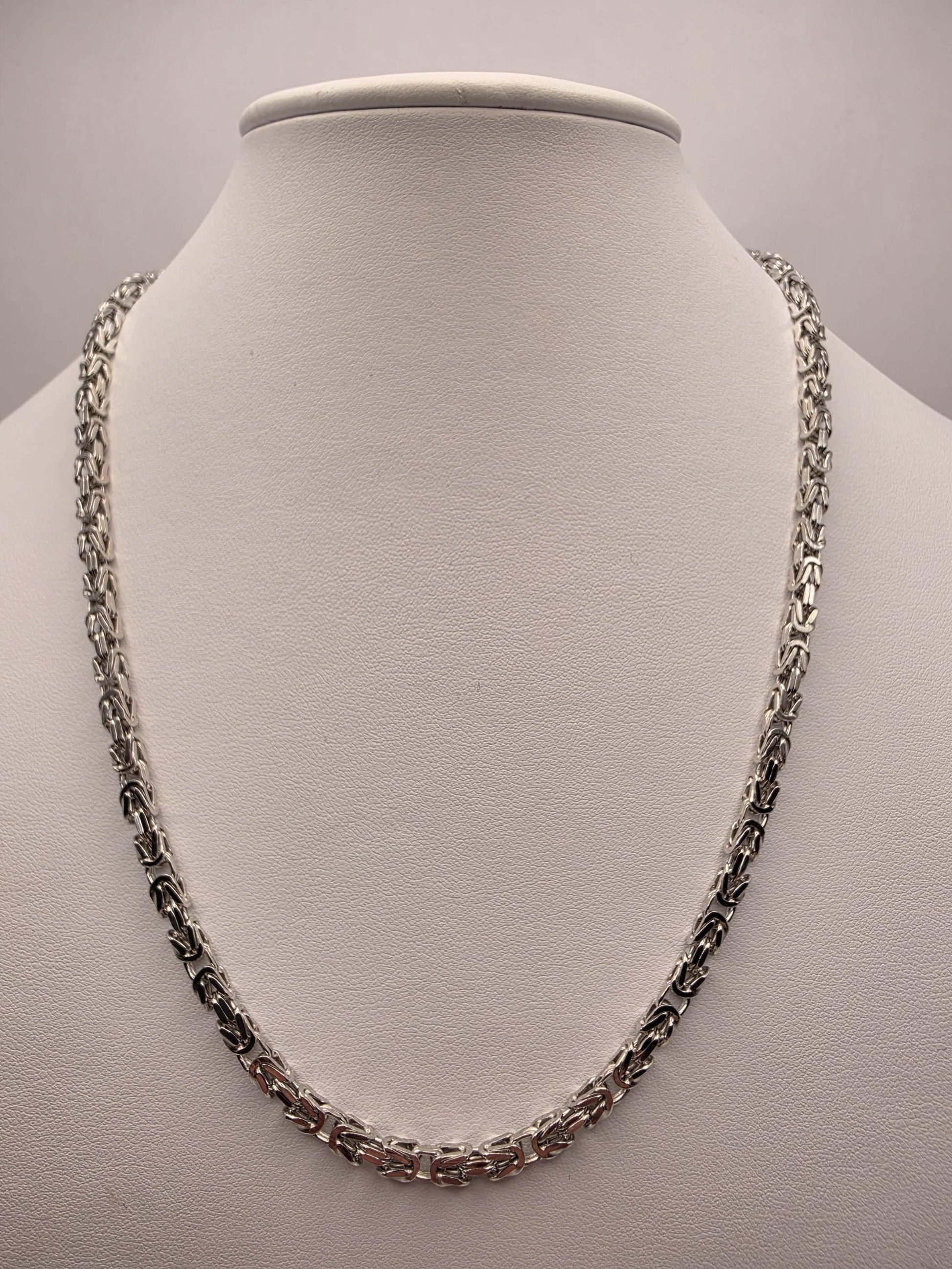 Sterling Silver Byzantine Chain Necklace 20 Inch 3.77mm Mens Woven Link 29.4 Grams Oxidized Unisex Jewelry Gift for Him