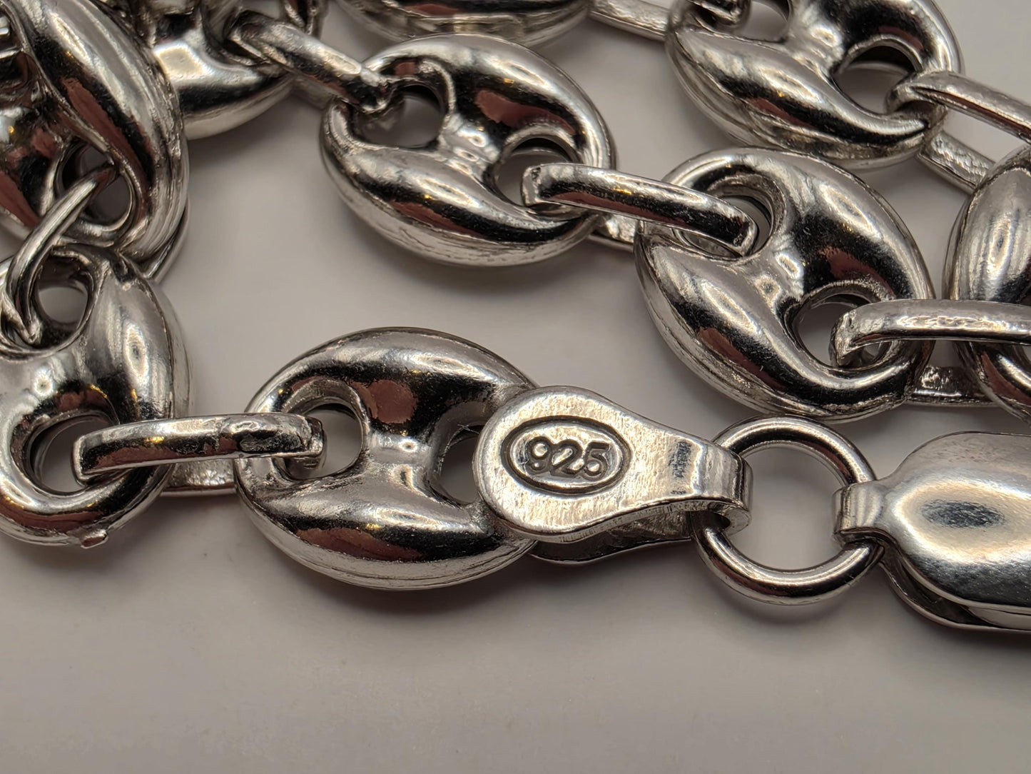 Sterling Silver Mariner Chain Necklace 20 Inch 8mm Coffee Bean Link 24.5 Grams Nautical Unisex Statement Jewelry Gift