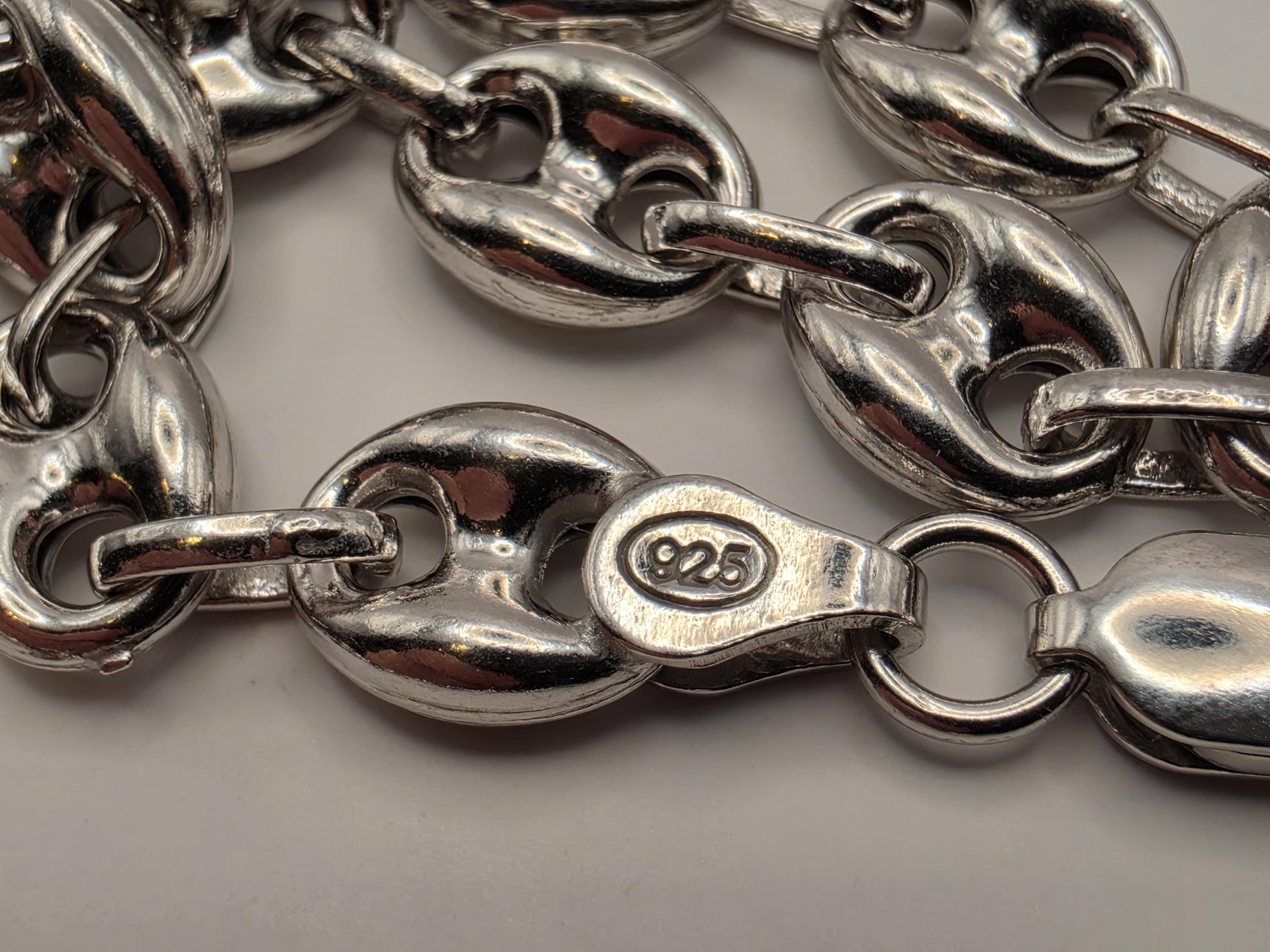 Sterling Silver Mariner Chain Necklace 20 Inch 8mm Coffee Bean Link 24.5 Grams Nautical Unisex Statement Jewelry Gift