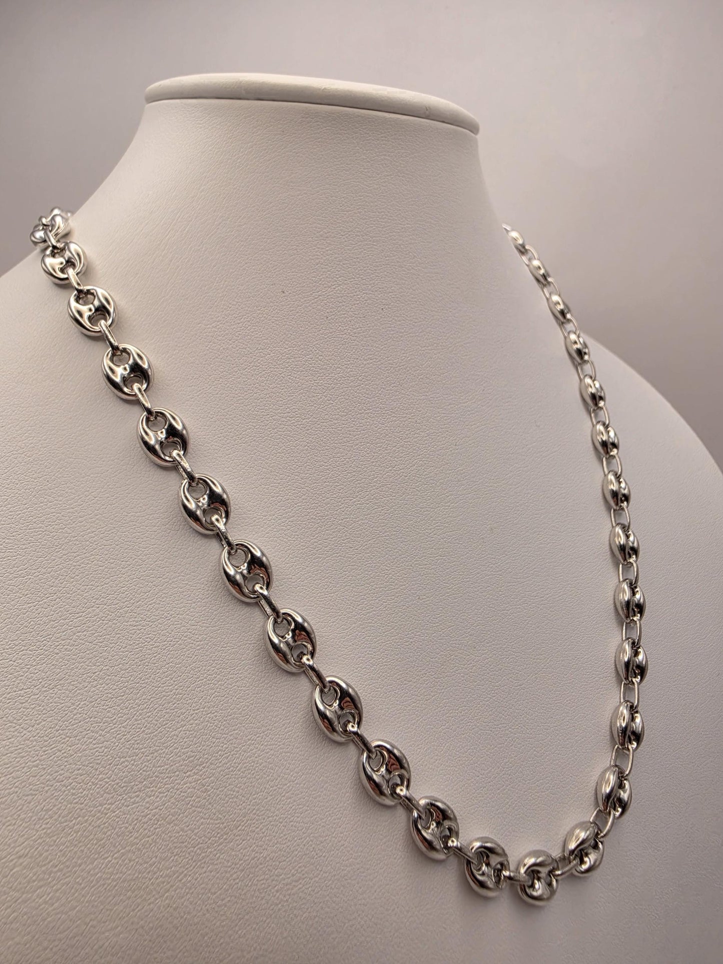 Sterling Silver Mariner Chain Necklace 20 Inch 8mm Coffee Bean Link 24.5 Grams Nautical Unisex Statement Jewelry Gift