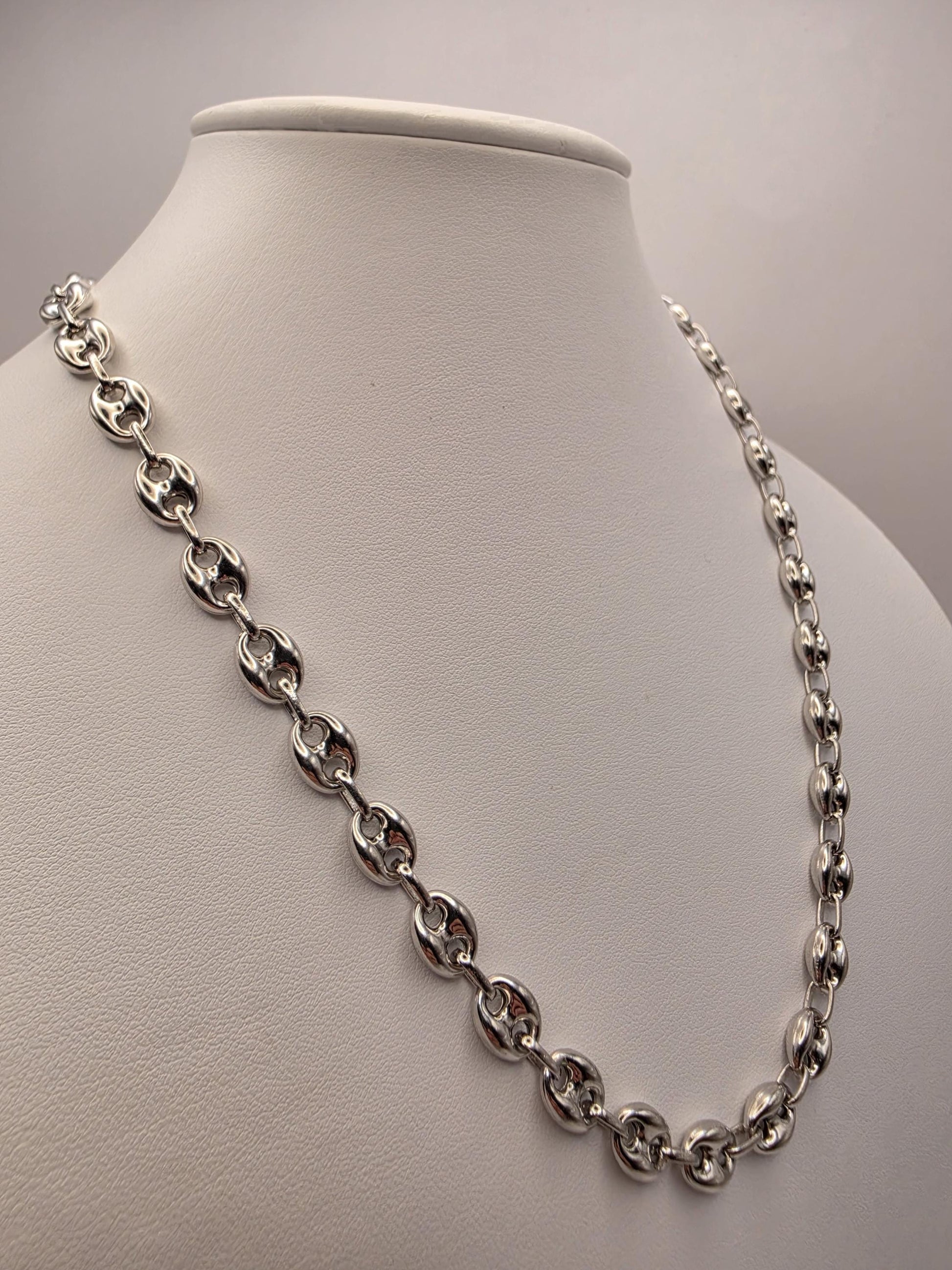 Sterling Silver Mariner Chain Necklace 20 Inch 8mm Coffee Bean Link 24.5 Grams Nautical Unisex Statement Jewelry Gift