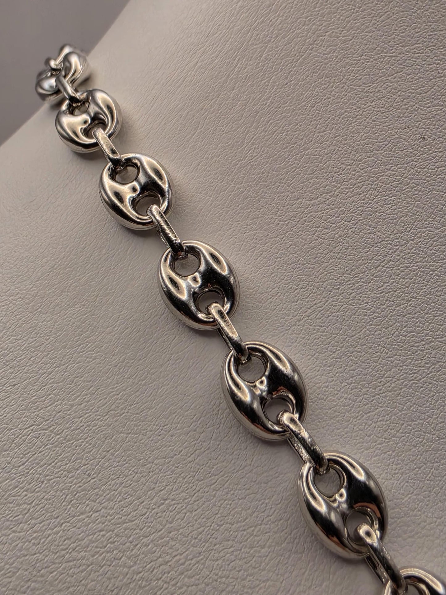Sterling Silver Mariner Chain Necklace 20 Inch 8mm Coffee Bean Link 24.5 Grams Nautical Unisex Statement Jewelry Gift