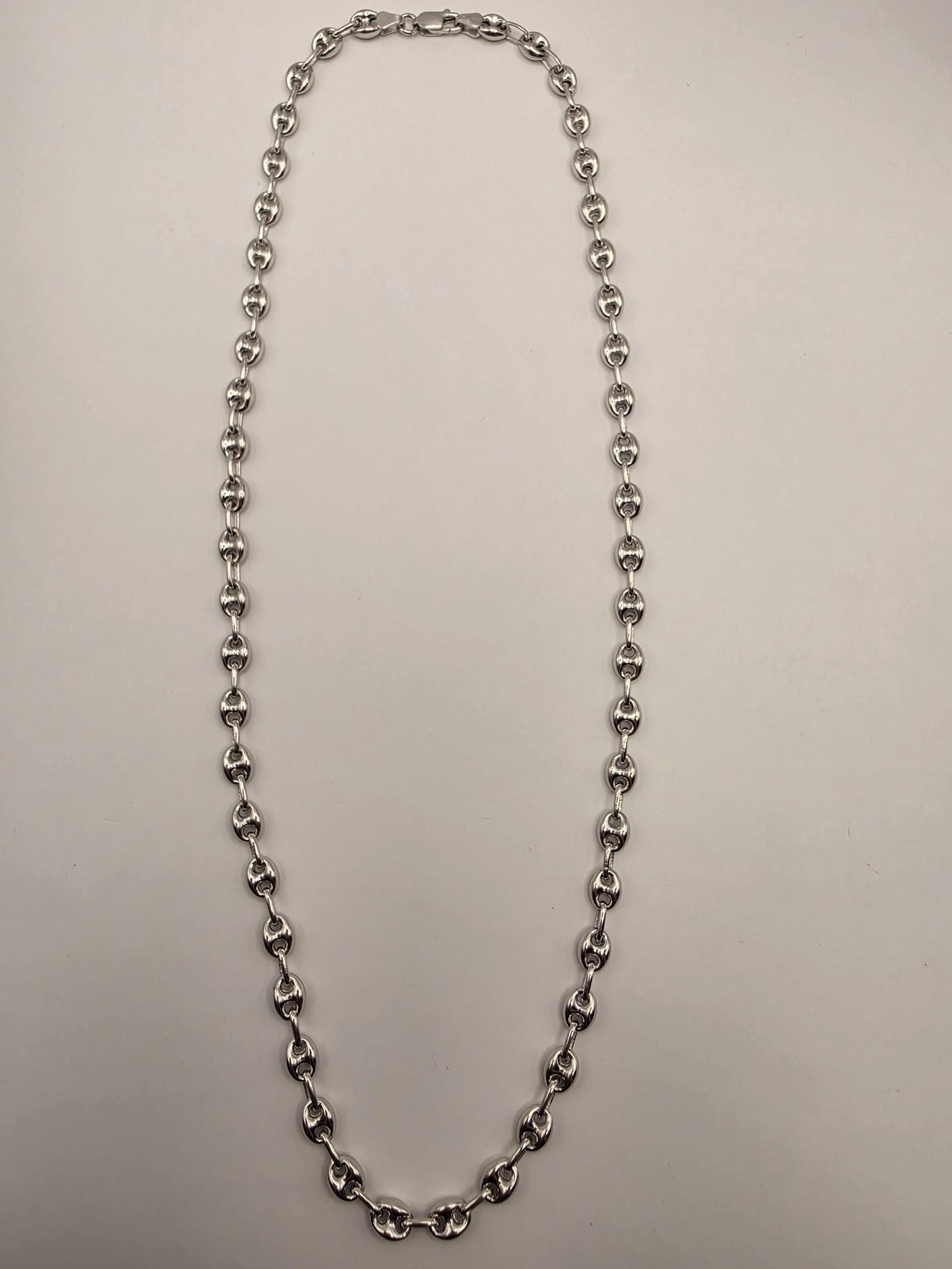 Sterling Silver Mariner Chain Necklace 22 Inch 6mm Coffee Bean Link 21.4 Grams Nautical Unisex Jewelry Gift for Him