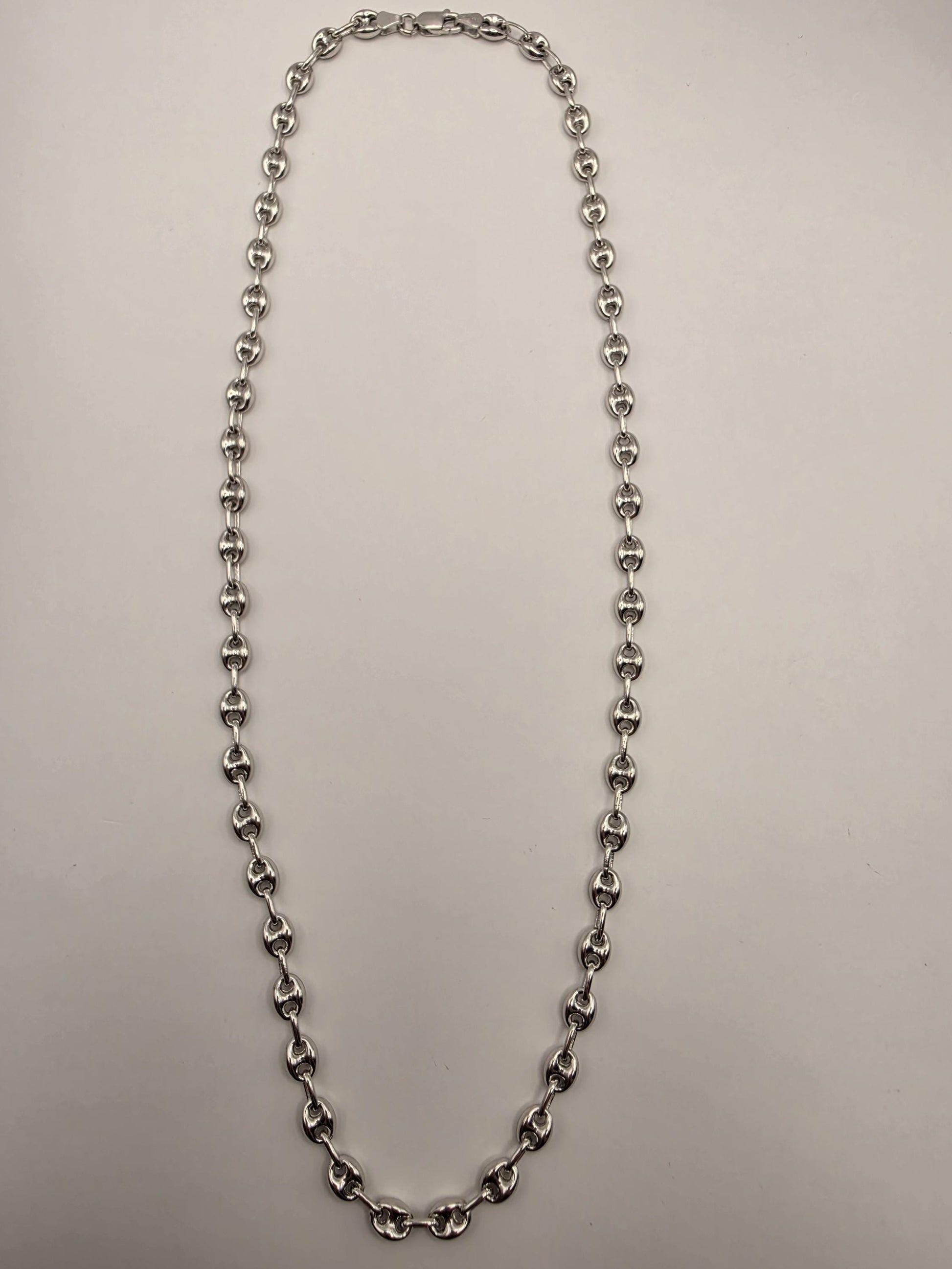 Sterling Silver Mariner Chain Necklace 22 Inch 6mm Coffee Bean Link 21.4 Grams Nautical Unisex Jewelry Gift for Him