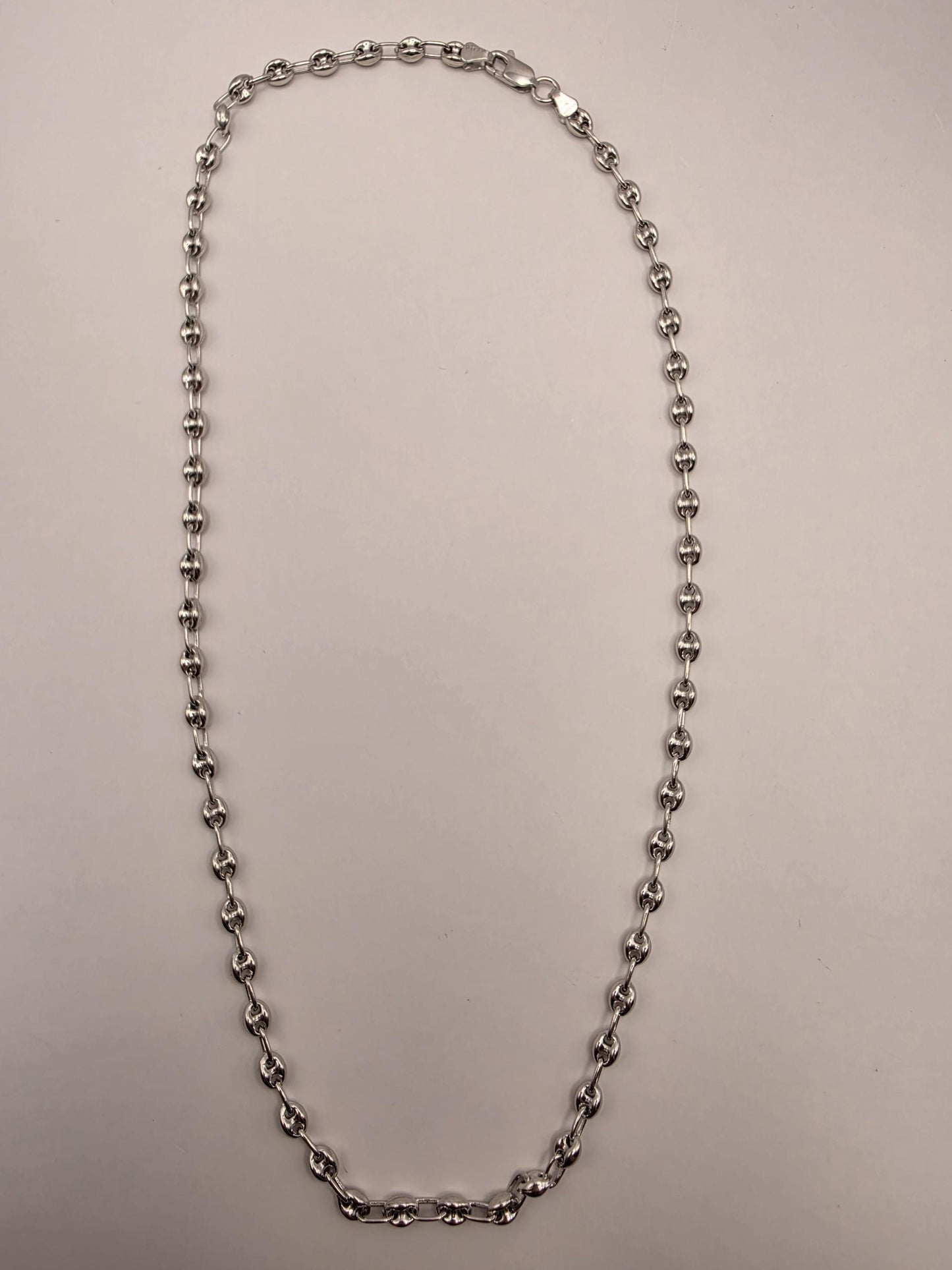 Sterling Silver Mariner Chain Necklace 20 Inch 4.6mm Coffee Bean Link 13.5 Grams Unisex Nautical Jewelry Gift