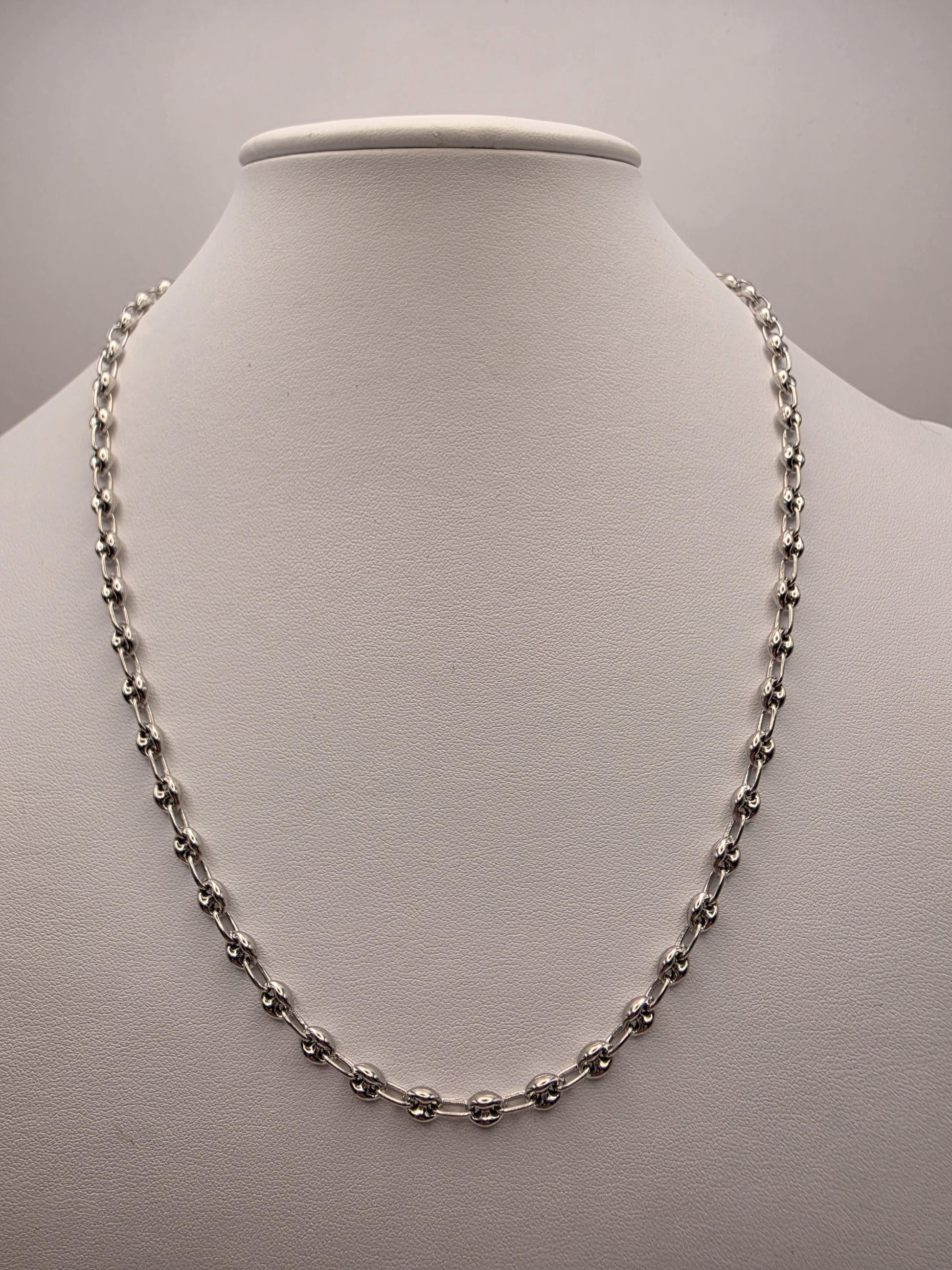 Sterling Silver Mariner Chain Necklace 20 Inch 4.6mm Coffee Bean Link 13.5 Grams Unisex Nautical Jewelry Gift