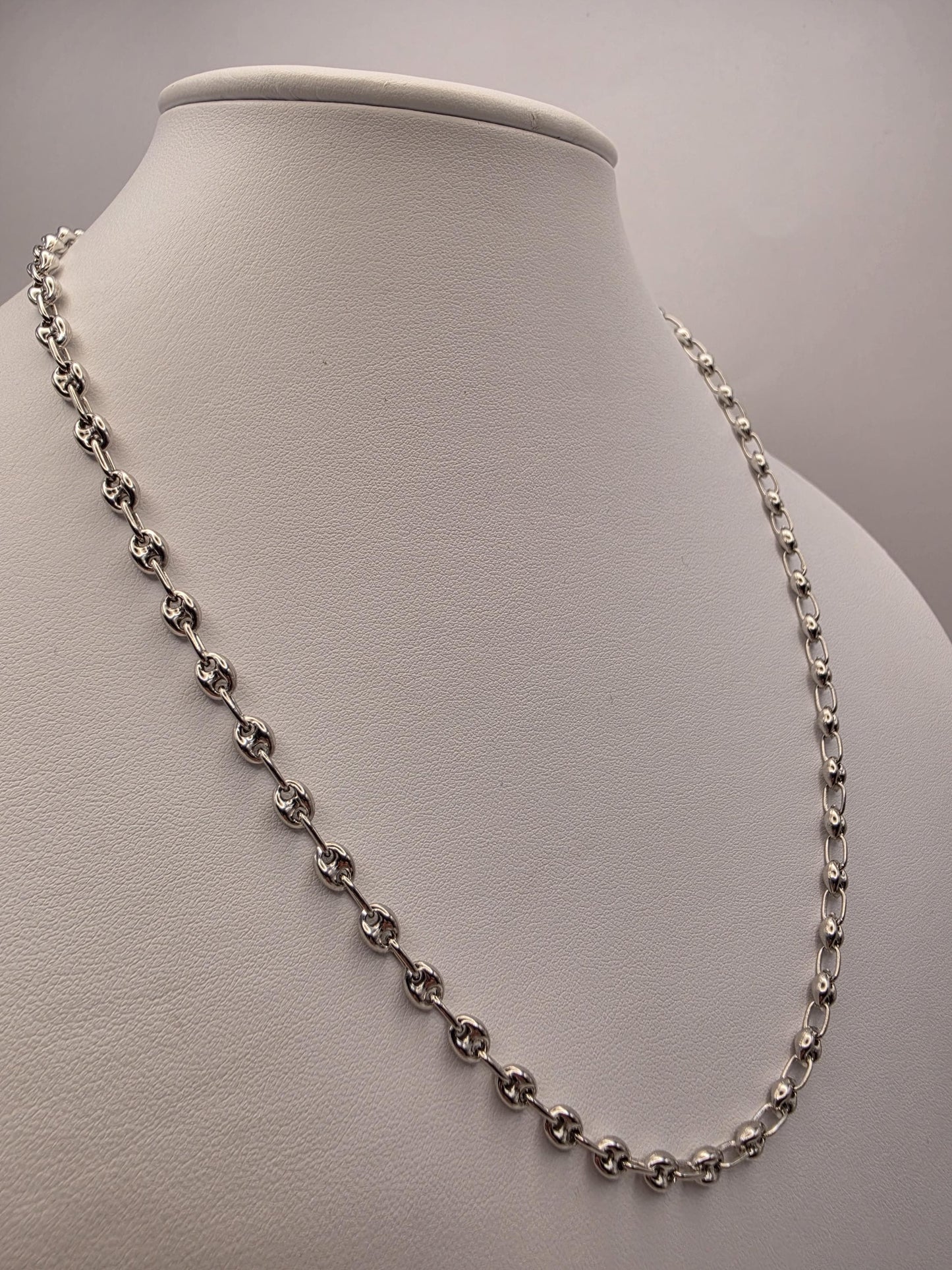 Sterling Silver Mariner Chain Necklace 20 Inch 4.6mm Coffee Bean Link 13.5 Grams Unisex Nautical Jewelry Gift