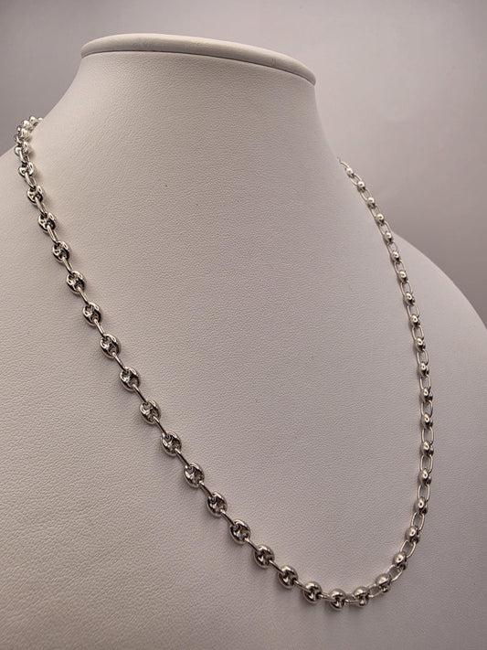 Sterling Silver Mariner Chain Necklace 20 Inch 4.6mm Coffee Bean Link 13.5 Grams Unisex Nautical Jewelry Gift