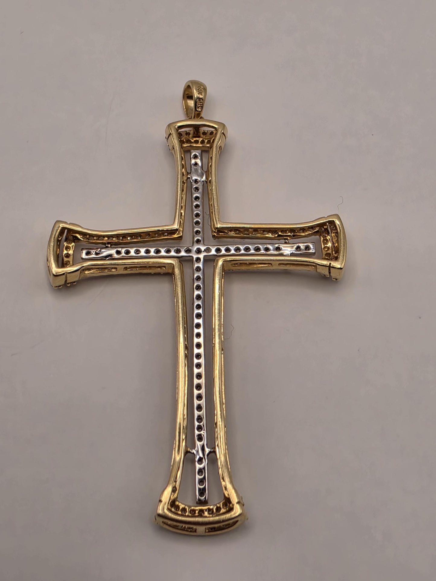 14K Yellow Gold Natural Diamond Ornate Cross Pendant 2 Inch 2 x 1.375 Inch 6.1g Solid Gold Religious Fine Jewelry Gift