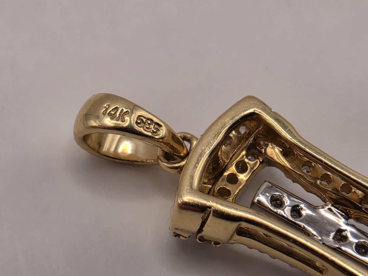 14K Yellow Gold Natural Diamond Ornate Cross Pendant 2 Inch 2 x 1.375 Inch 6.1g Solid Gold Religious Fine Jewelry Gift