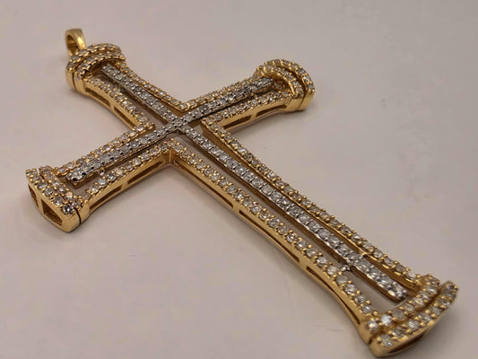 14K Yellow Gold Natural Diamond Ornate Cross Pendant 2 Inch 2 x 1.375 Inch 6.1g Solid Gold Religious Fine Jewelry Gift