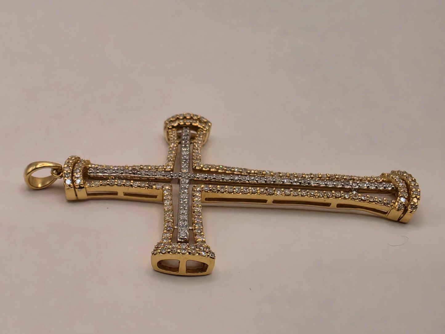 14K Yellow Gold Natural Diamond Ornate Cross Pendant 2 Inch 2 x 1.375 Inch 6.1g Solid Gold Religious Fine Jewelry Gift