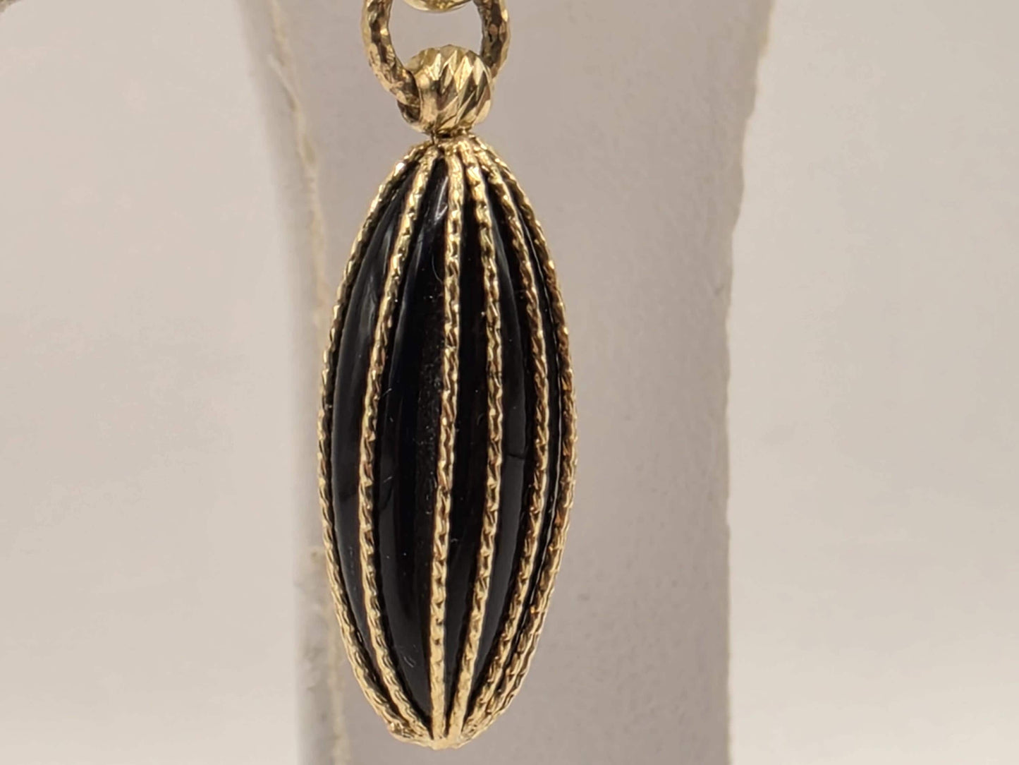 14K Yellow Gold Black Onyx Fluted Drop Earrings 1 x 0.375 Inch 4.4g Solid Gold Fine Jewelry Gift for Her