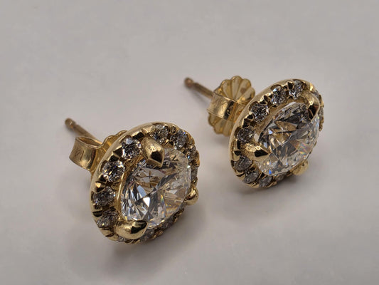 14K Yellow Gold CZ Halo Stud Earrings 0.375" 2.4g