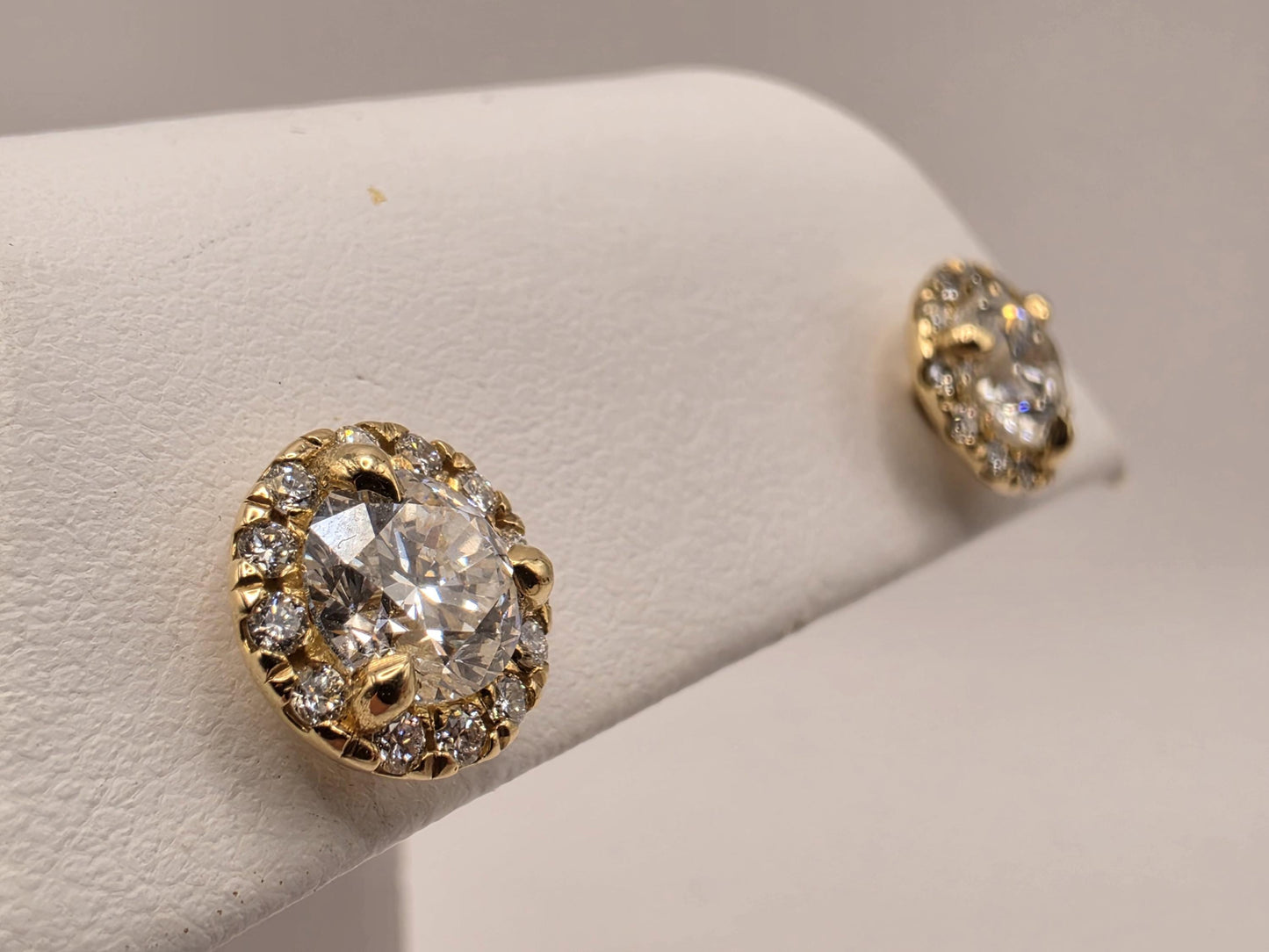 14K Yellow Gold CZ Halo Stud Earrings 0.375 Inch 2.4g Cubic Zirconia Solid Gold Fine Jewelry Gift for Her