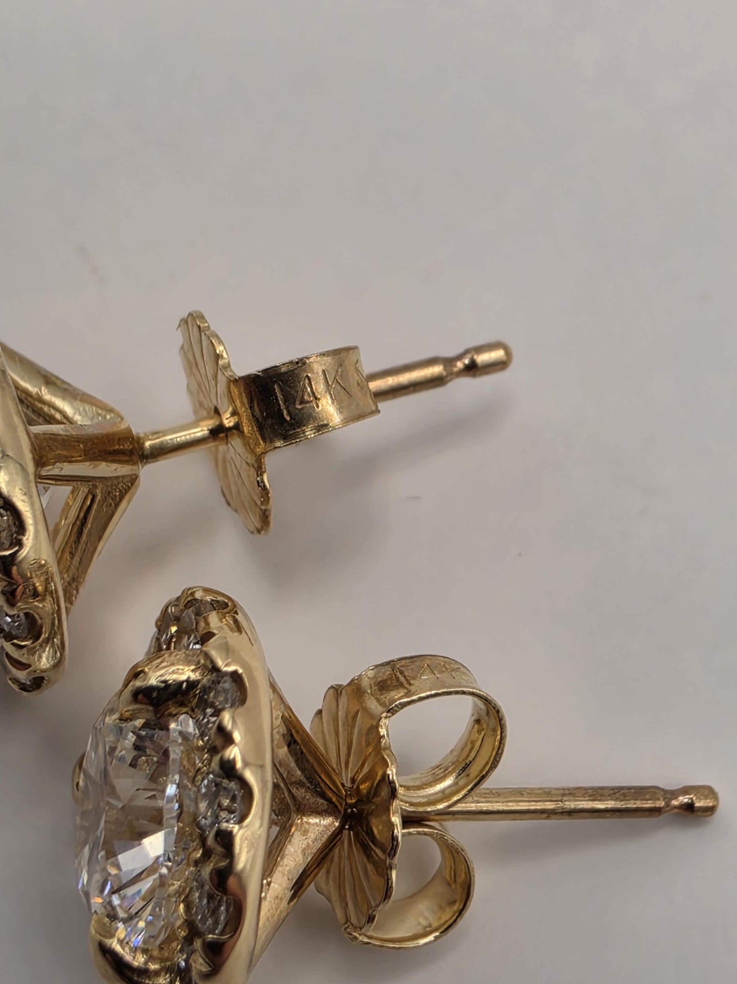 14K Yellow Gold CZ Halo Stud Earrings 0.375 Inch 2.4g Cubic Zirconia Solid Gold Fine Jewelry Gift for Her