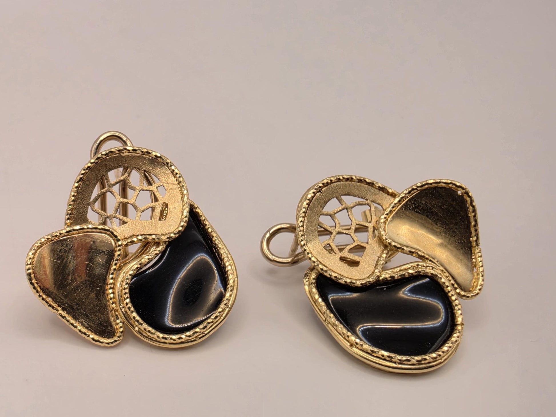 14K Yellow Gold Black Onyx Geometric Drop Earrings 0.875 Inch 6.5g Solid Gold Fine Jewelry Gift for Her