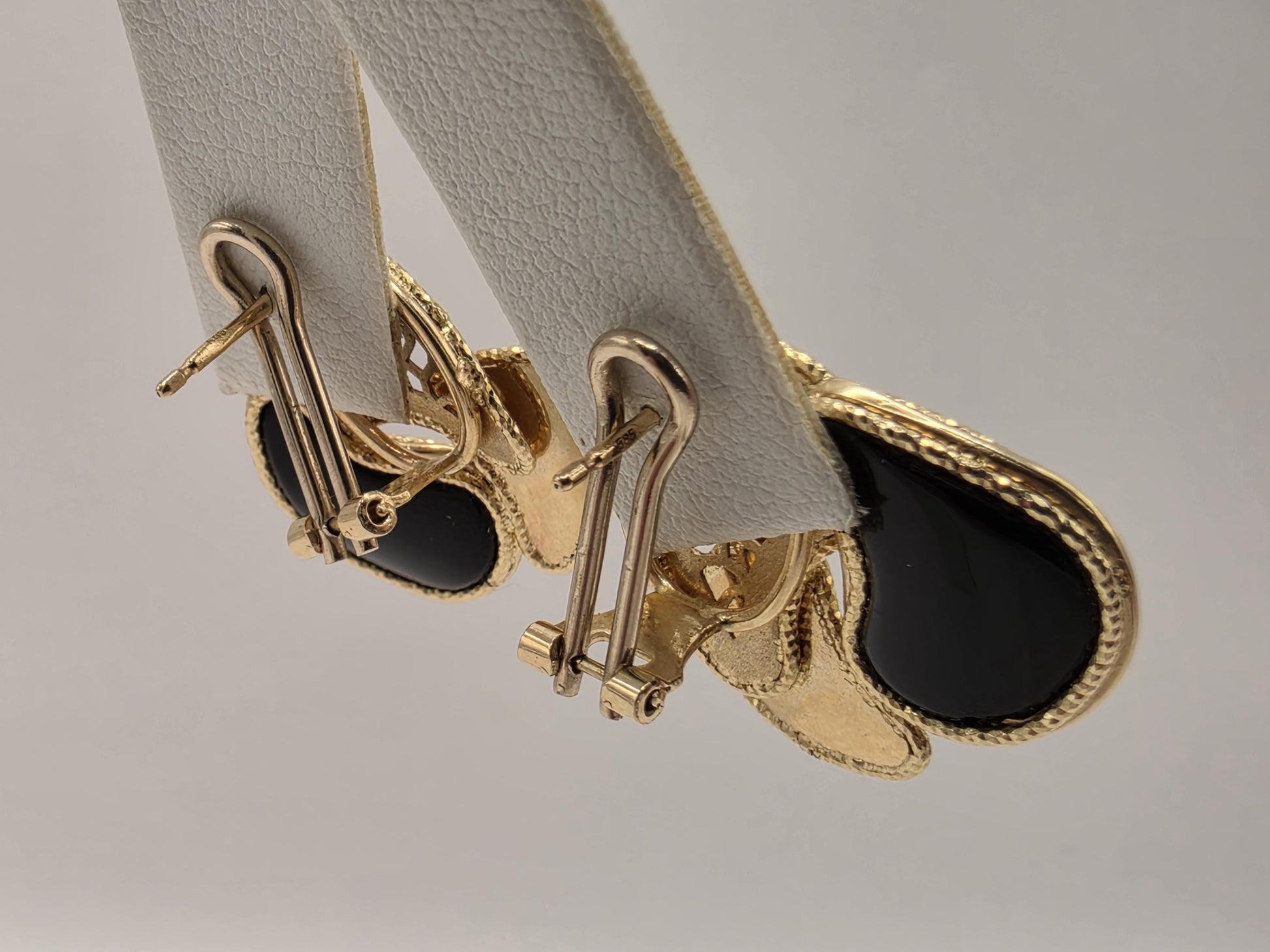 14K Yellow Gold Black Onyx Geometric Drop Earrings 0.875 Inch 6.5g Solid Gold Fine Jewelry Gift for Her