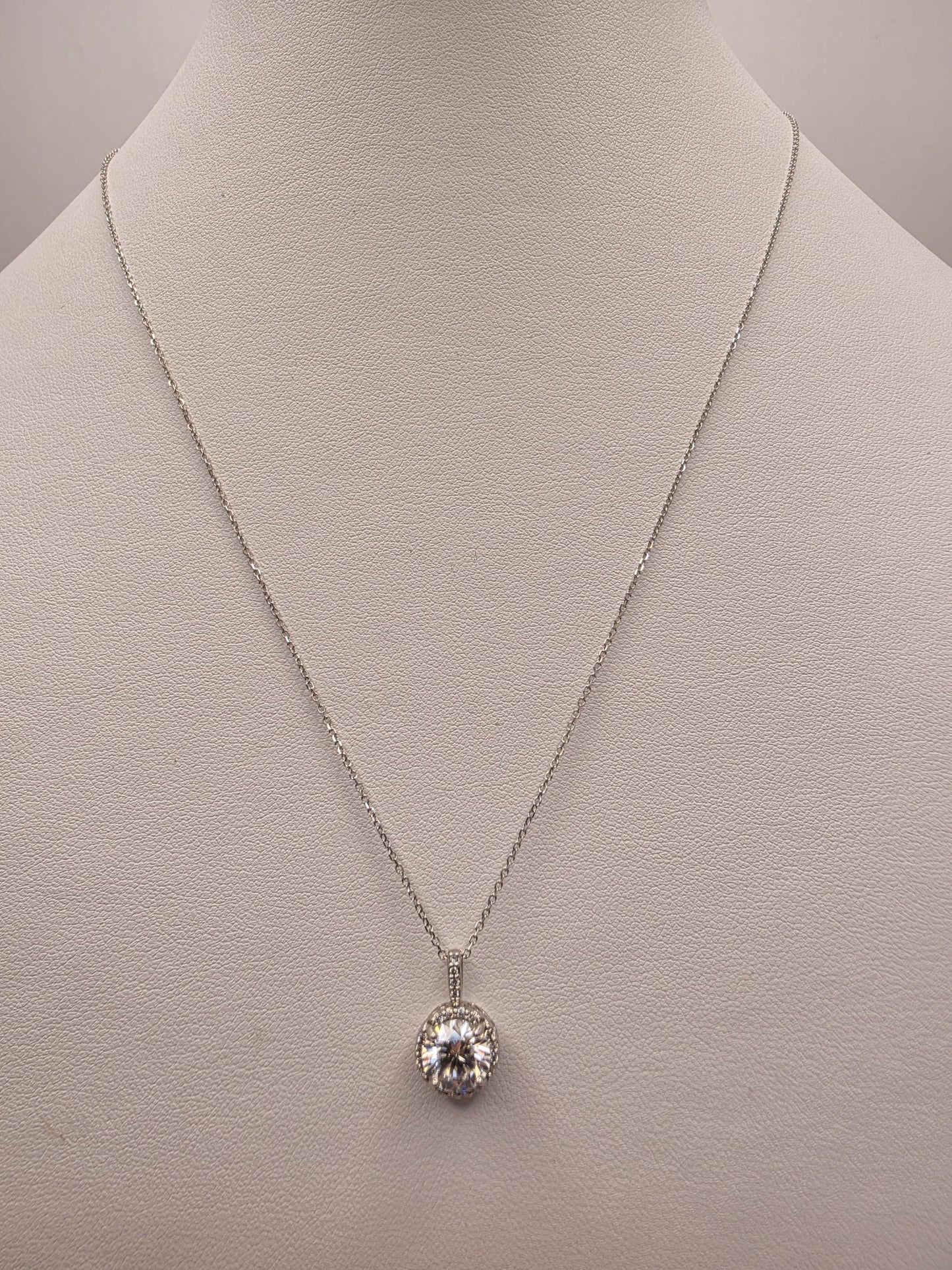 14K White Gold Lab Diamond Solitaire Pendant Necklace 18 Inch 2.8g Solid Gold Fine Jewelry Gift for Her