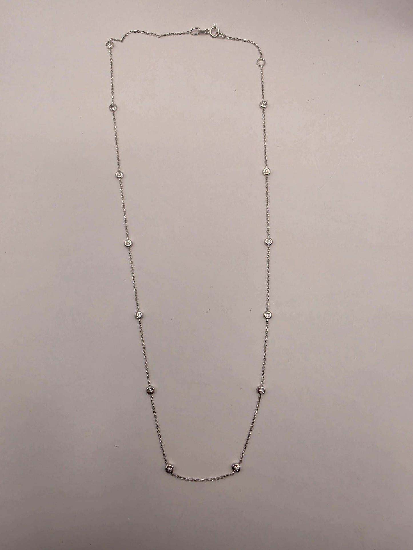 14K White Gold Natural Diamond Station Necklace 18 Inch 2.4g Solid Gold Fine Jewelry Gift for Her