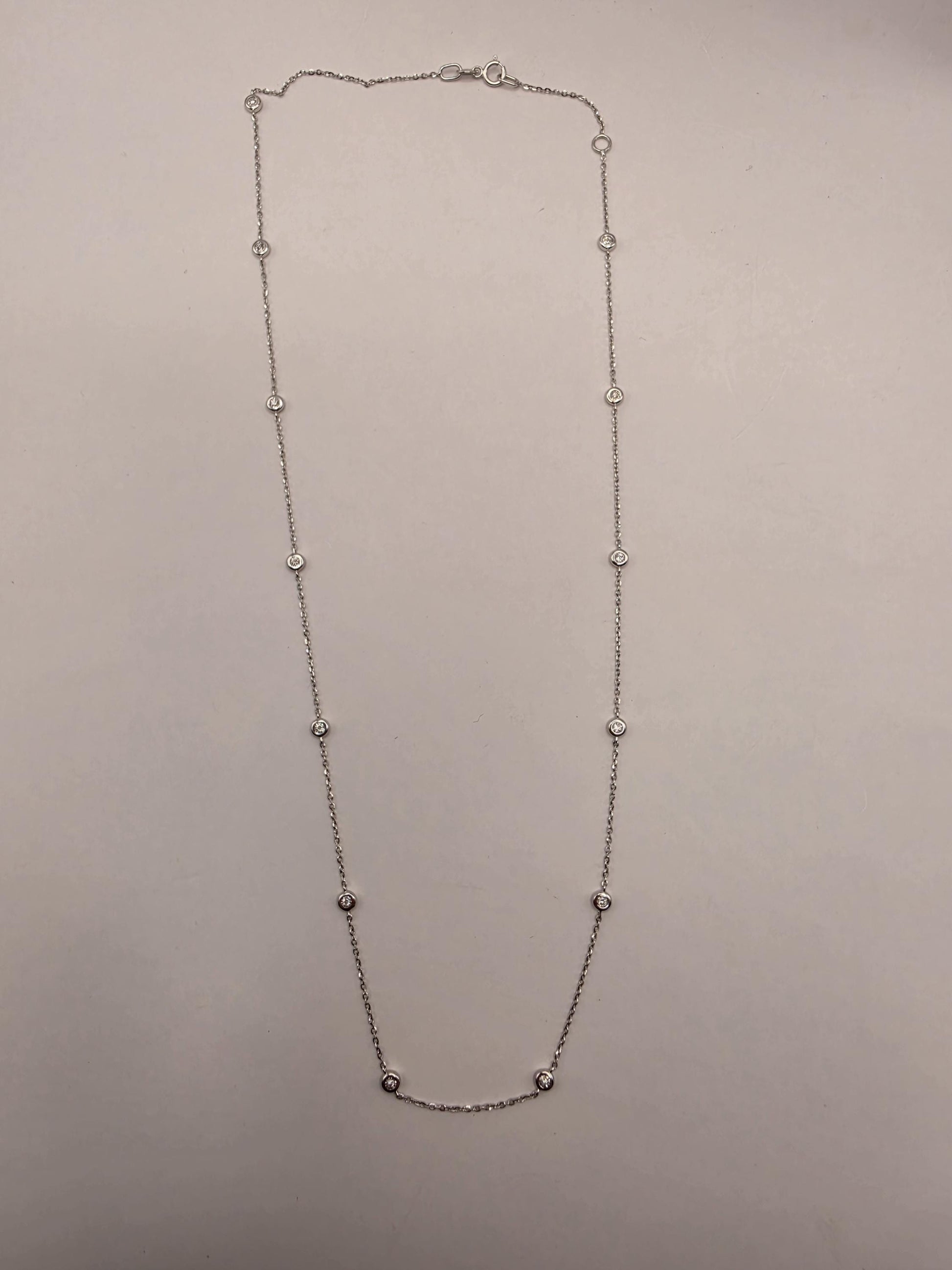 14K White Gold Natural Diamond Station Necklace 18 Inch 2.4g Solid Gold Fine Jewelry Gift for Her