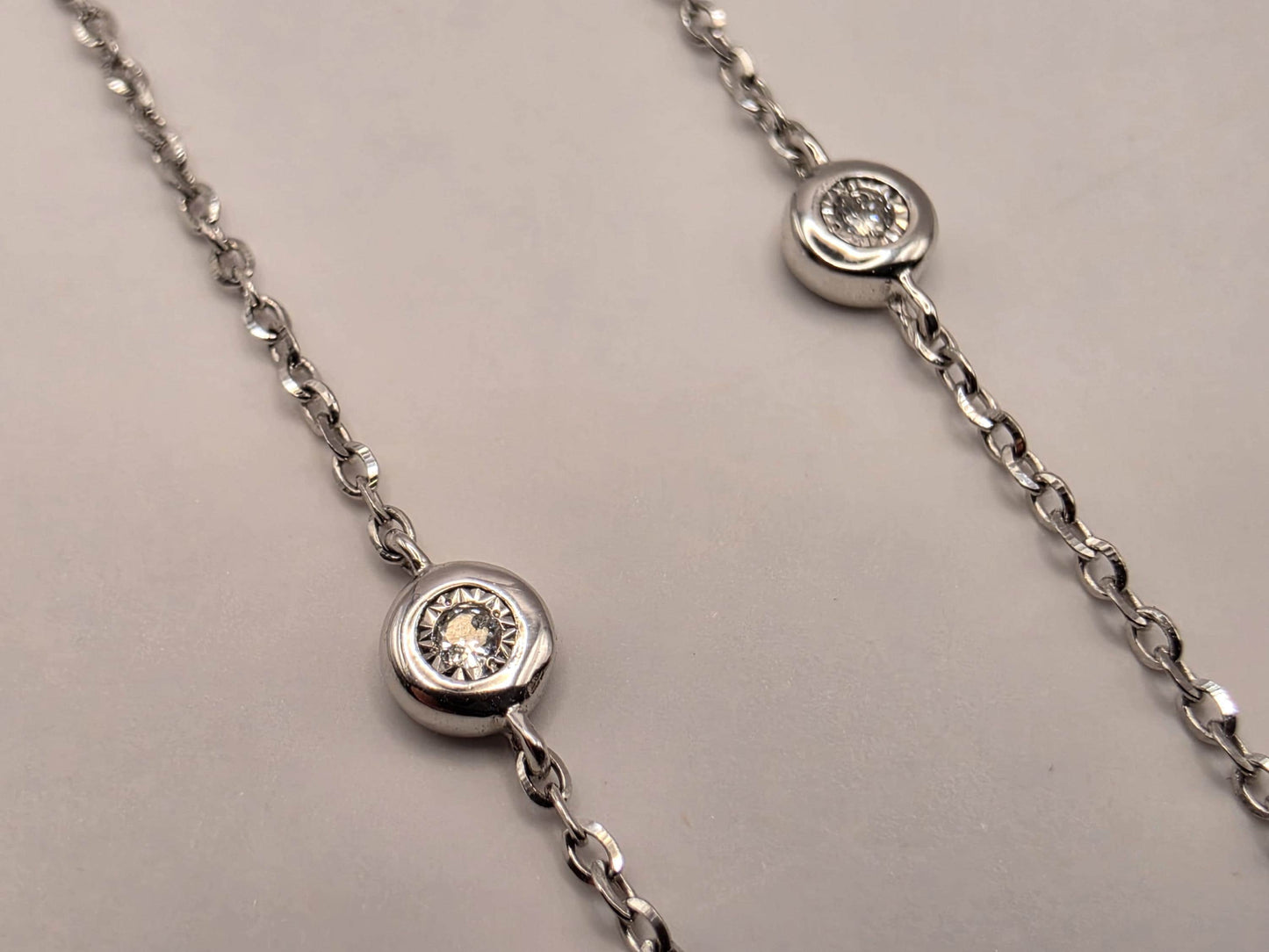 14K White Gold Natural Diamond Station Necklace 18 Inch 2.4g Solid Gold Fine Jewelry Gift for Her
