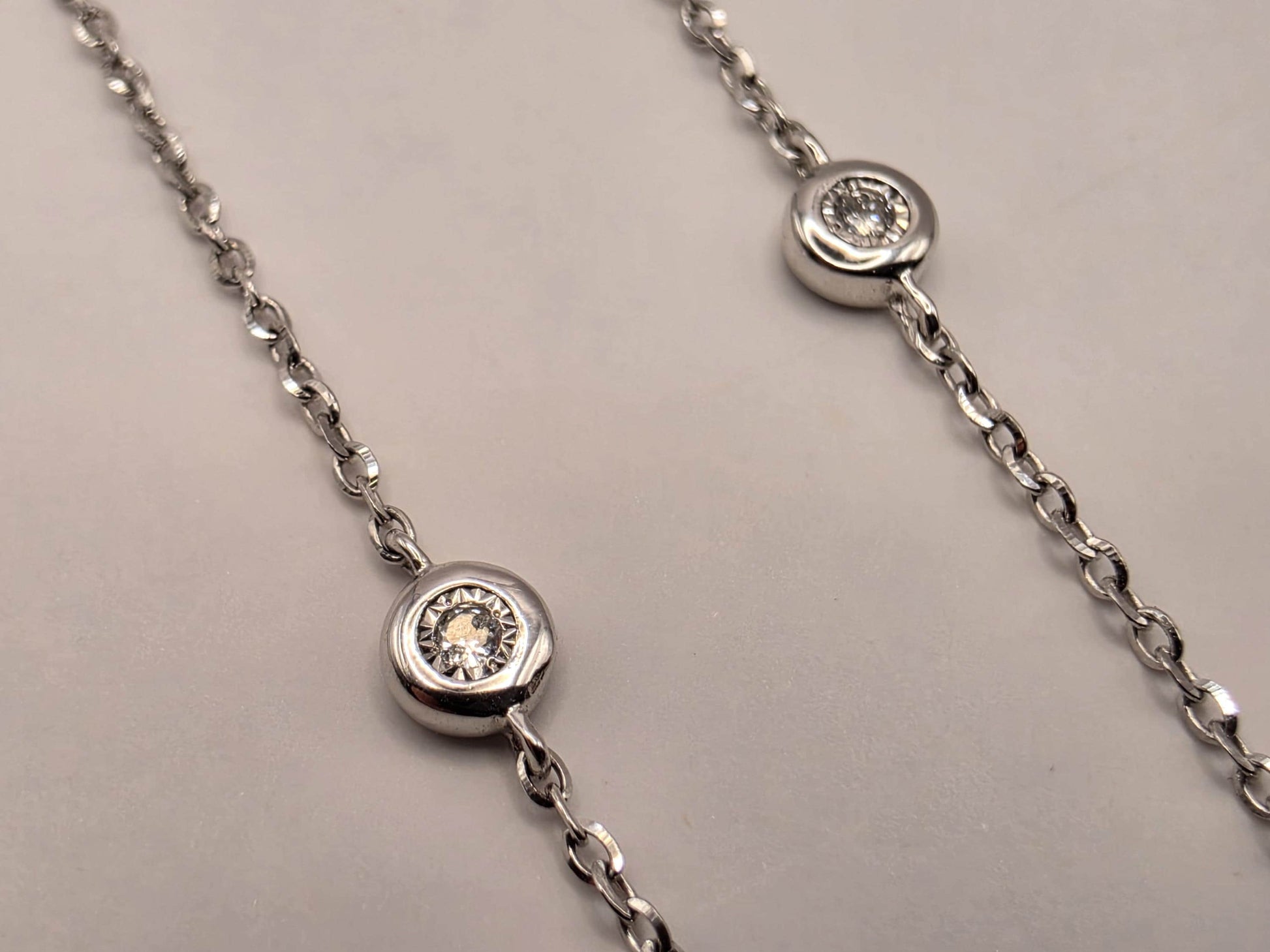 14K White Gold Natural Diamond Station Necklace 18 Inch 2.4g Solid Gold Fine Jewelry Gift for Her