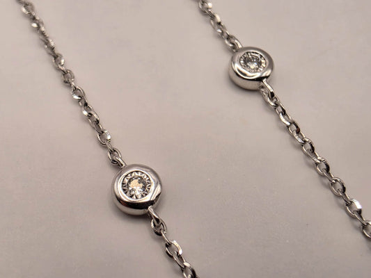 14K White Gold Natural Diamond Station Necklace 18 Inch 2.4g Solid Gold Fine Jewelry Gift for Her