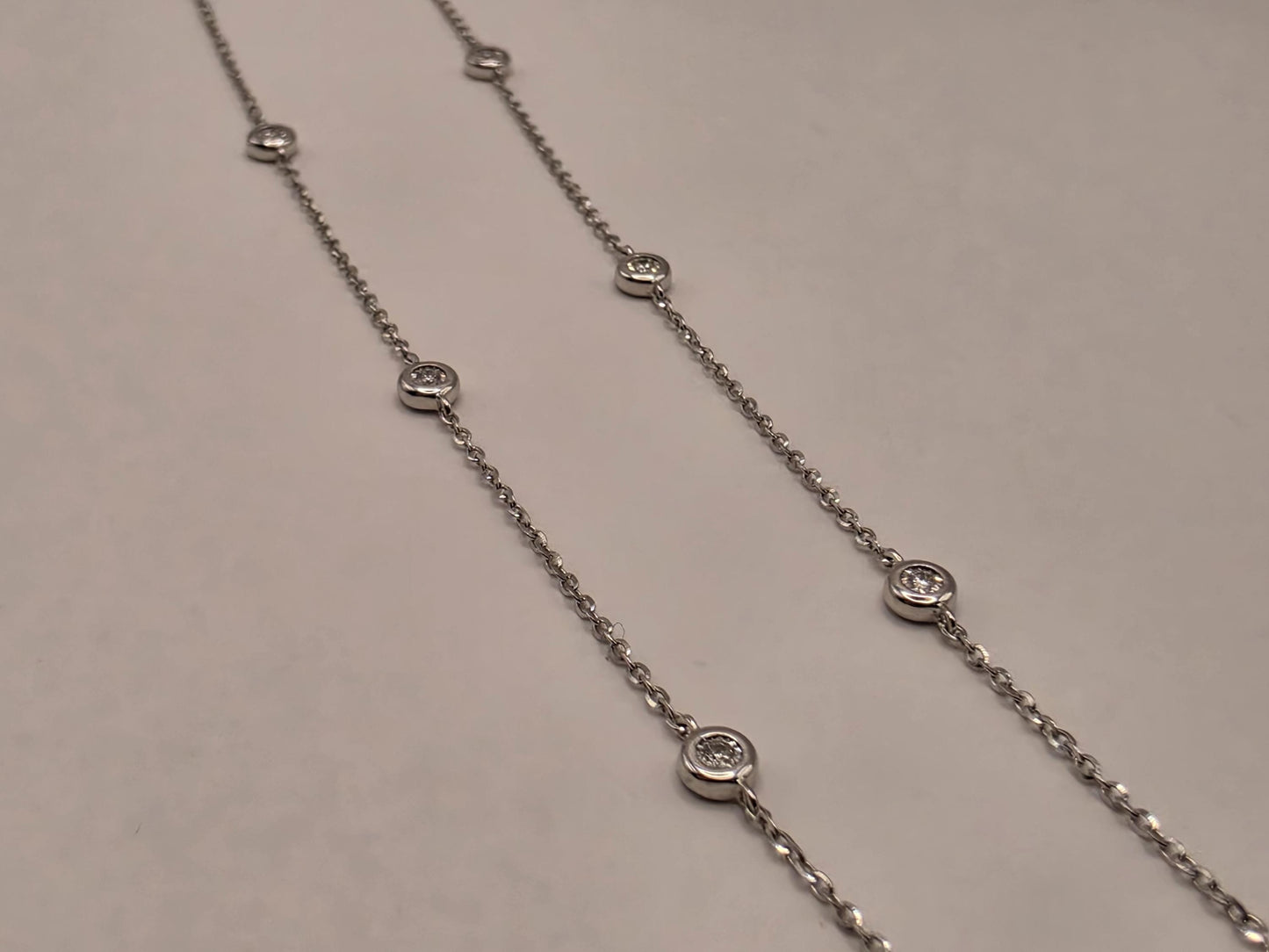 14K White Gold Natural Diamond Station Necklace 18 Inch 2.4g Solid Gold Fine Jewelry Gift for Her