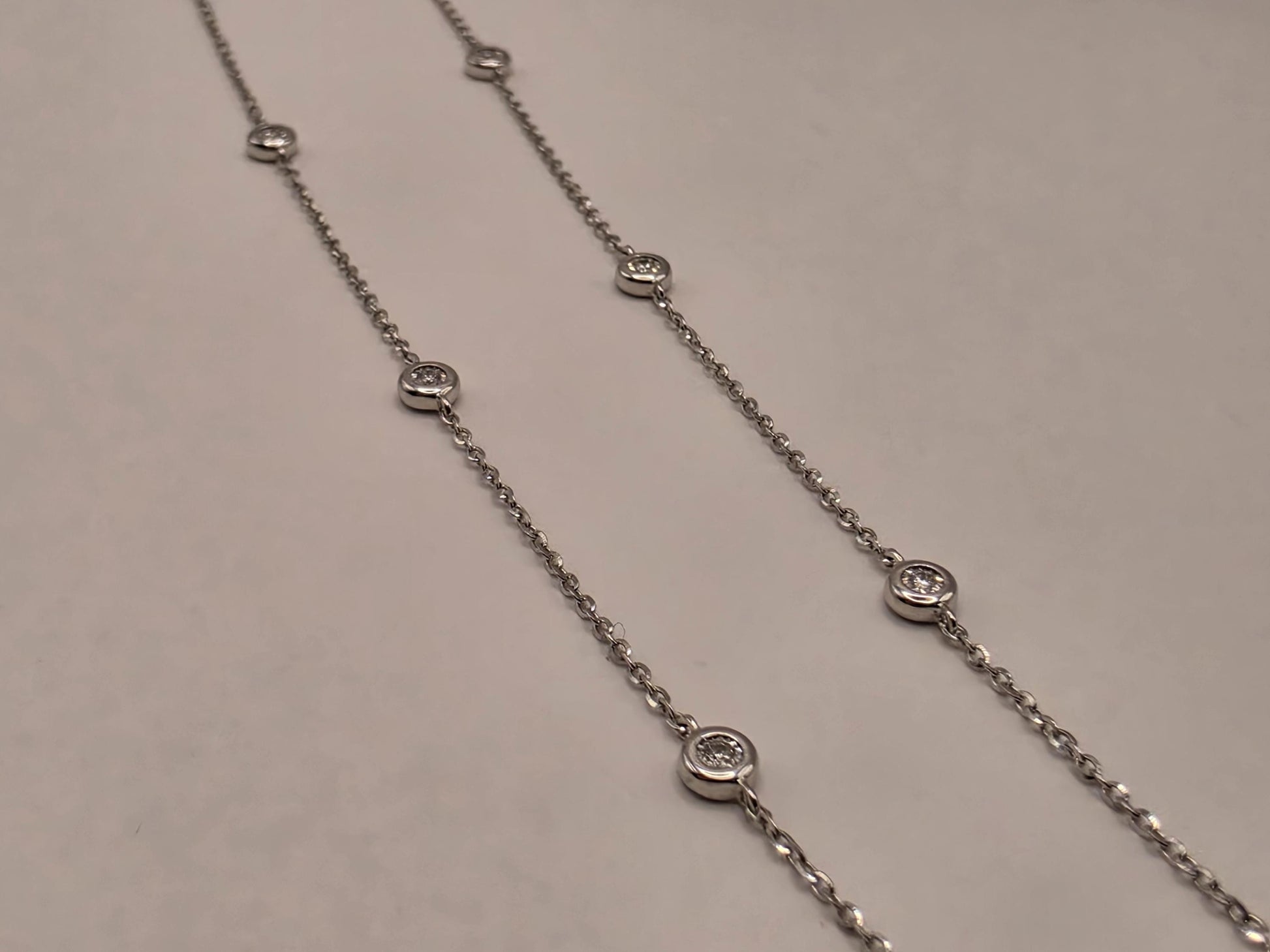 14K White Gold Natural Diamond Station Necklace 18 Inch 2.4g Solid Gold Fine Jewelry Gift for Her